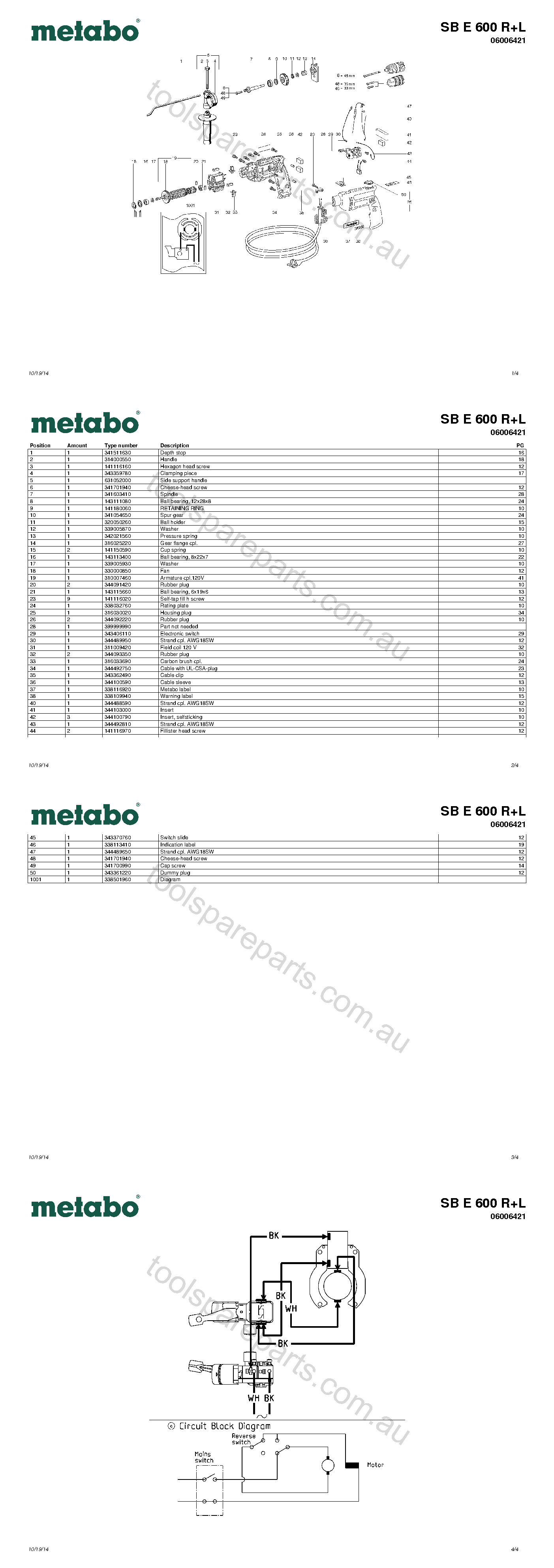 Metabo SB E 600 R+L 06006421  Diagram 1