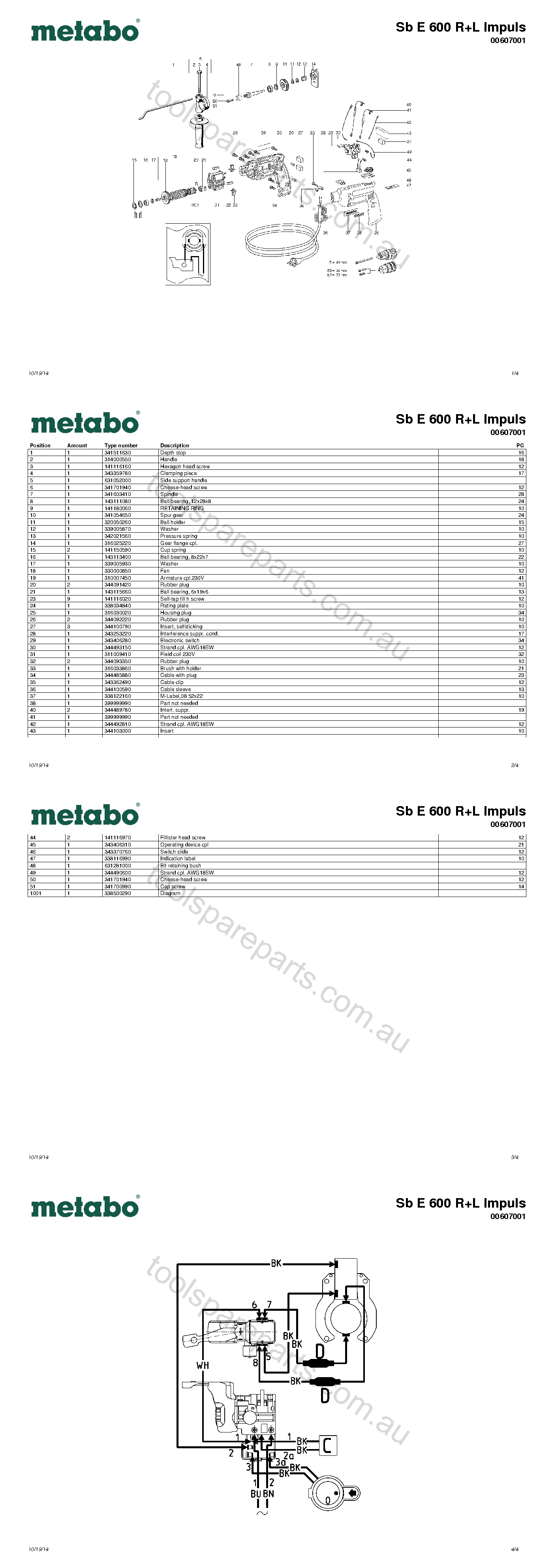 Metabo Sb E 600 R+L Impuls 00607001  Diagram 1