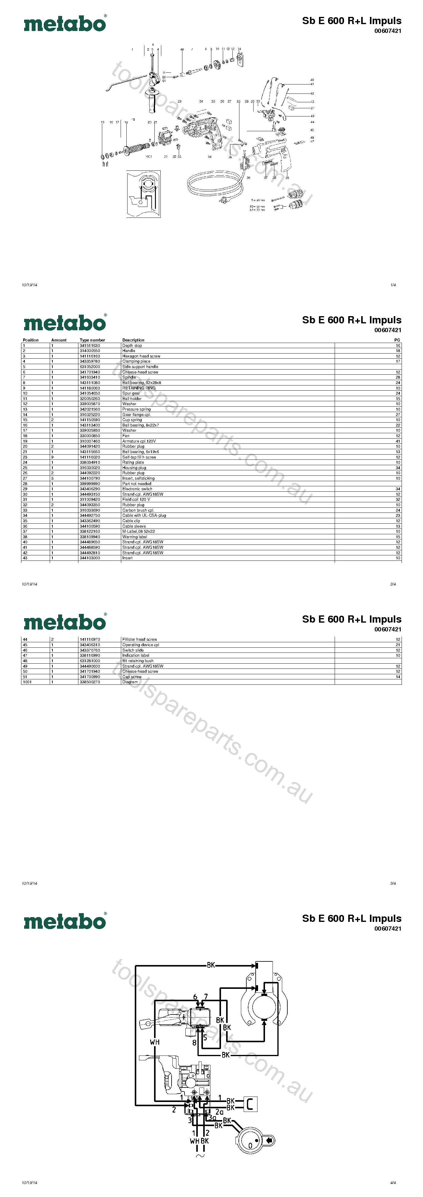 Metabo Sb E 600 R+L Impuls 00607421  Diagram 1