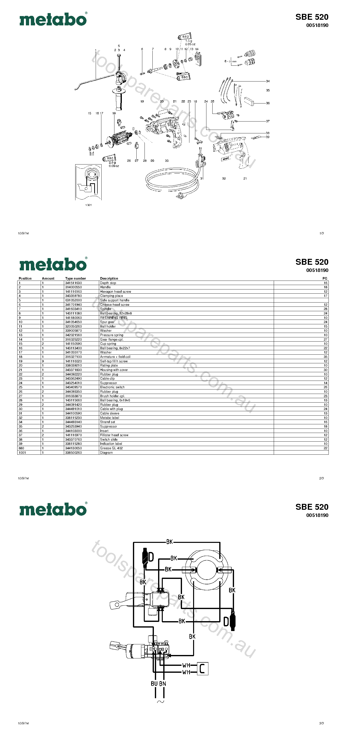 Metabo SBE 520 00518190  Diagram 1