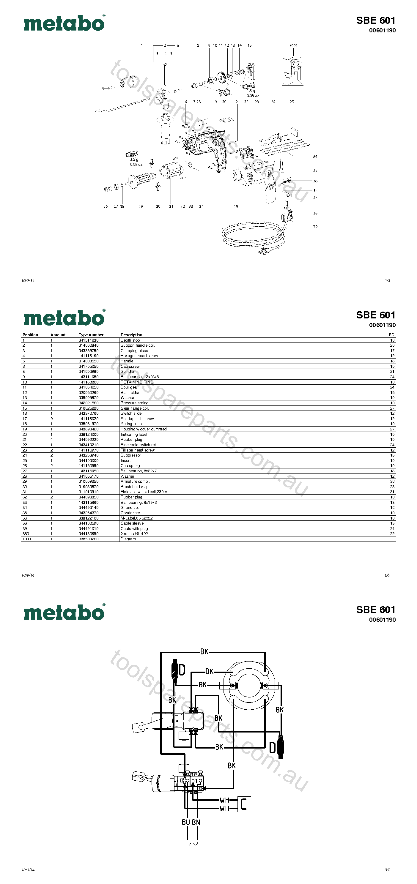 Metabo SBE 601 00601190  Diagram 1