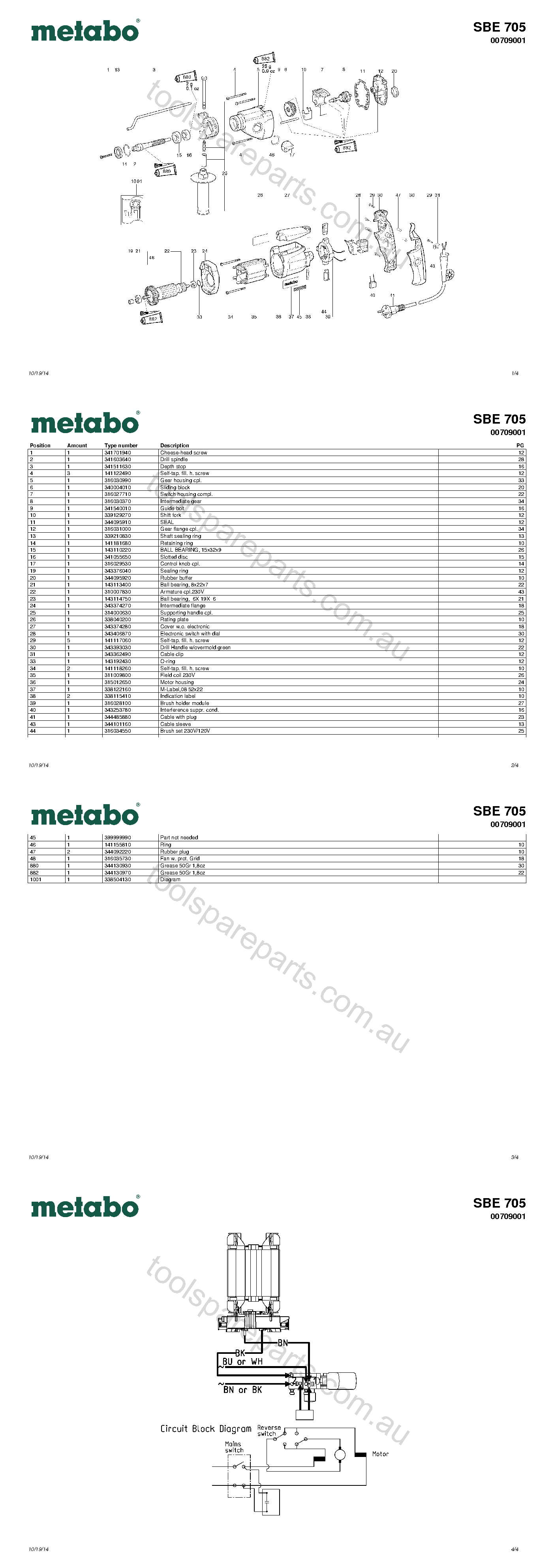 Metabo SBE 705 00709001  Diagram 1