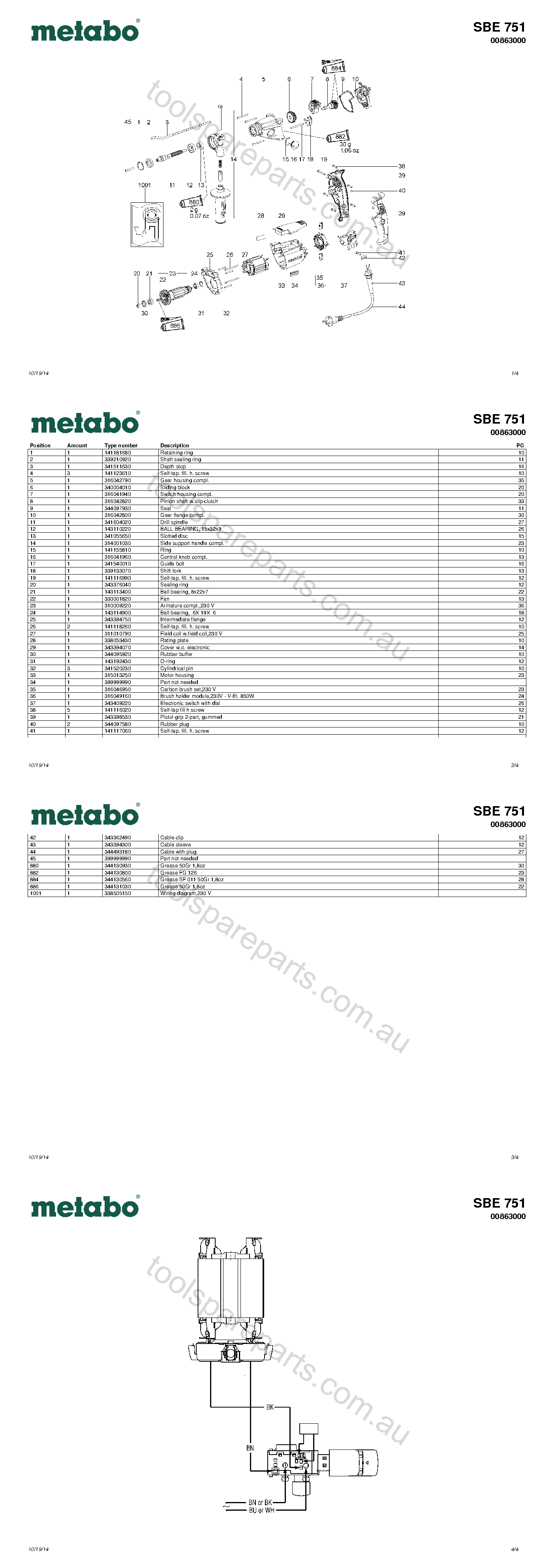 Metabo SBE 751 00863000  Diagram 1