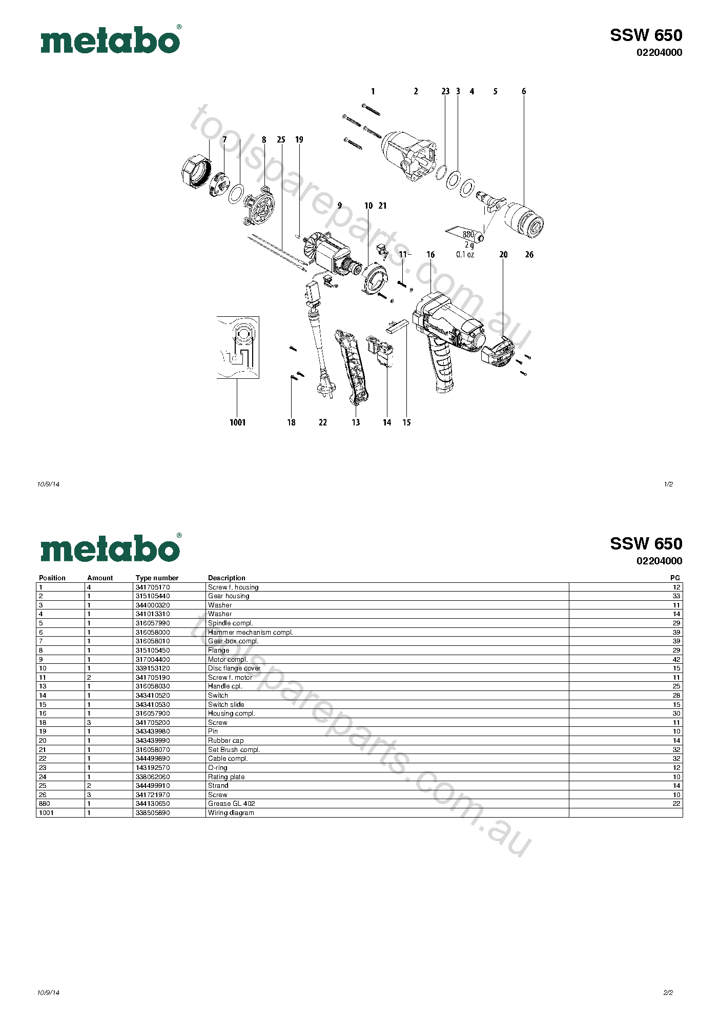 Metabo SSW 650 02204000  Diagram 1