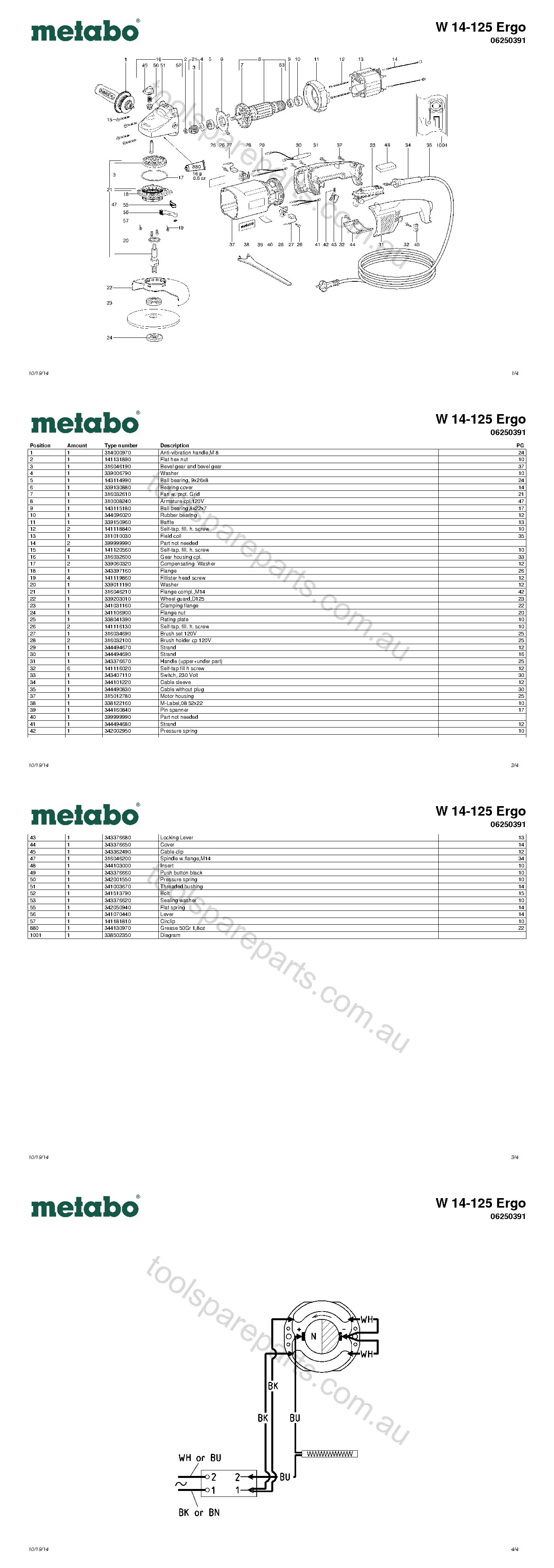 Metabo W 14-125 Ergo 06250391  Diagram 1