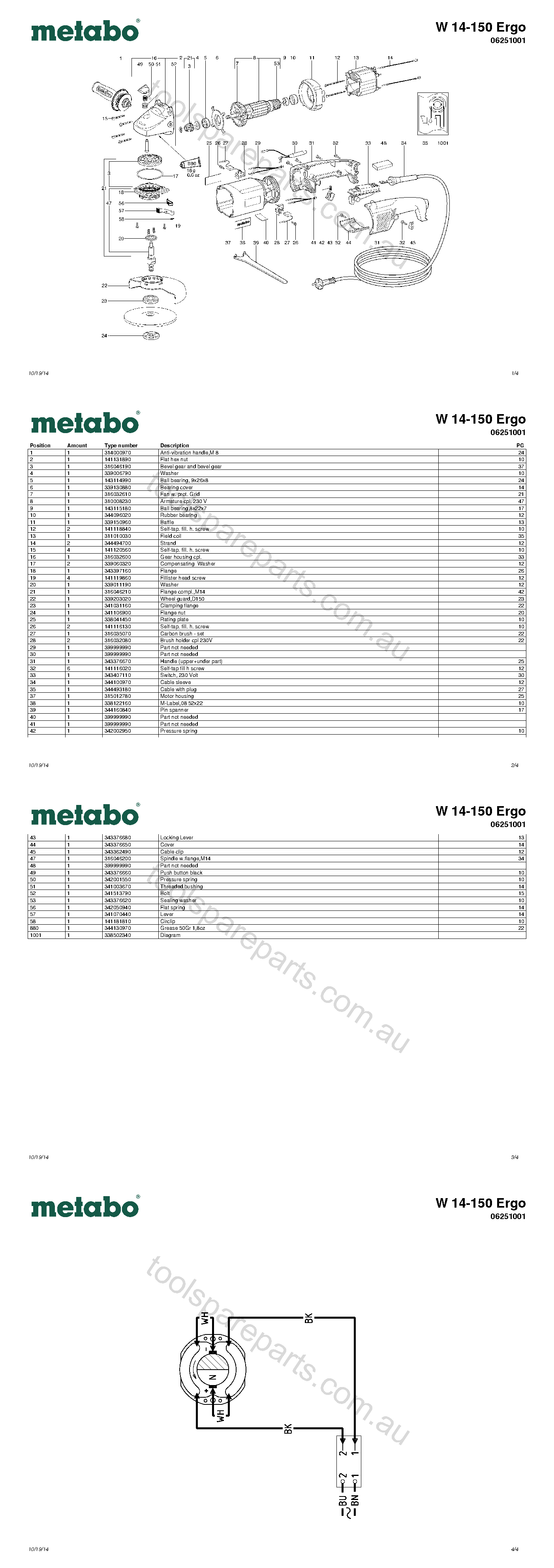 Metabo W 14-150 Ergo 06251001  Diagram 1