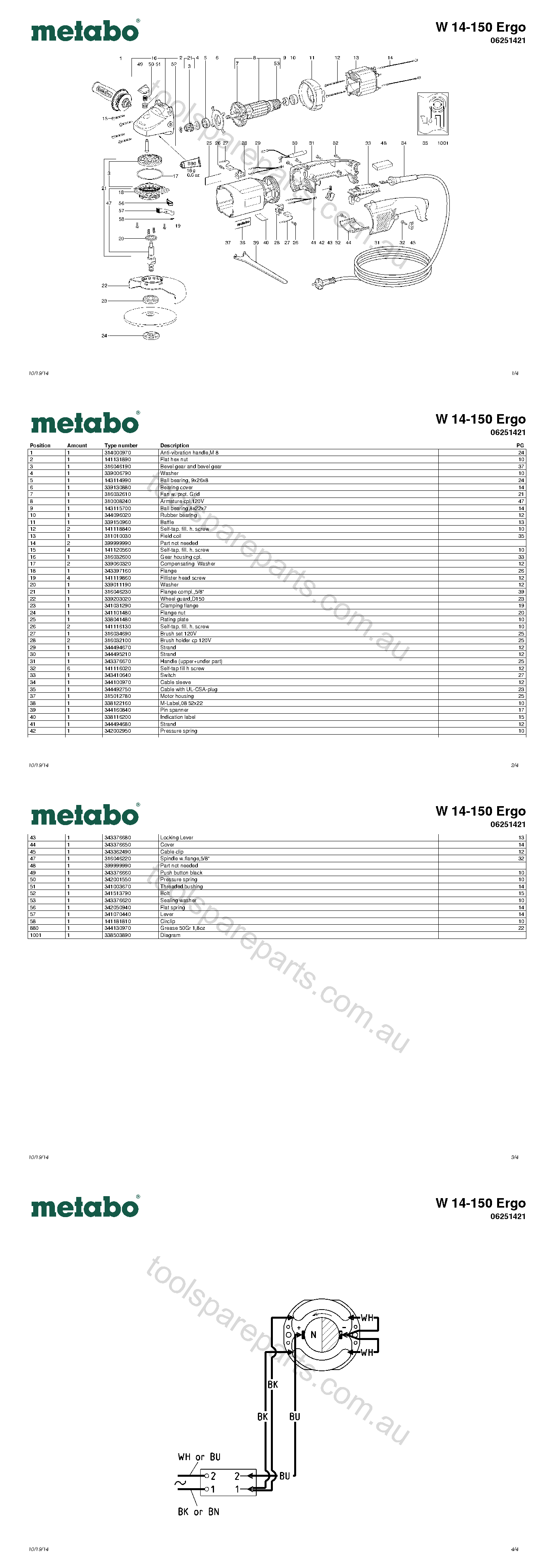 Metabo W 14-150 Ergo 06251421  Diagram 1