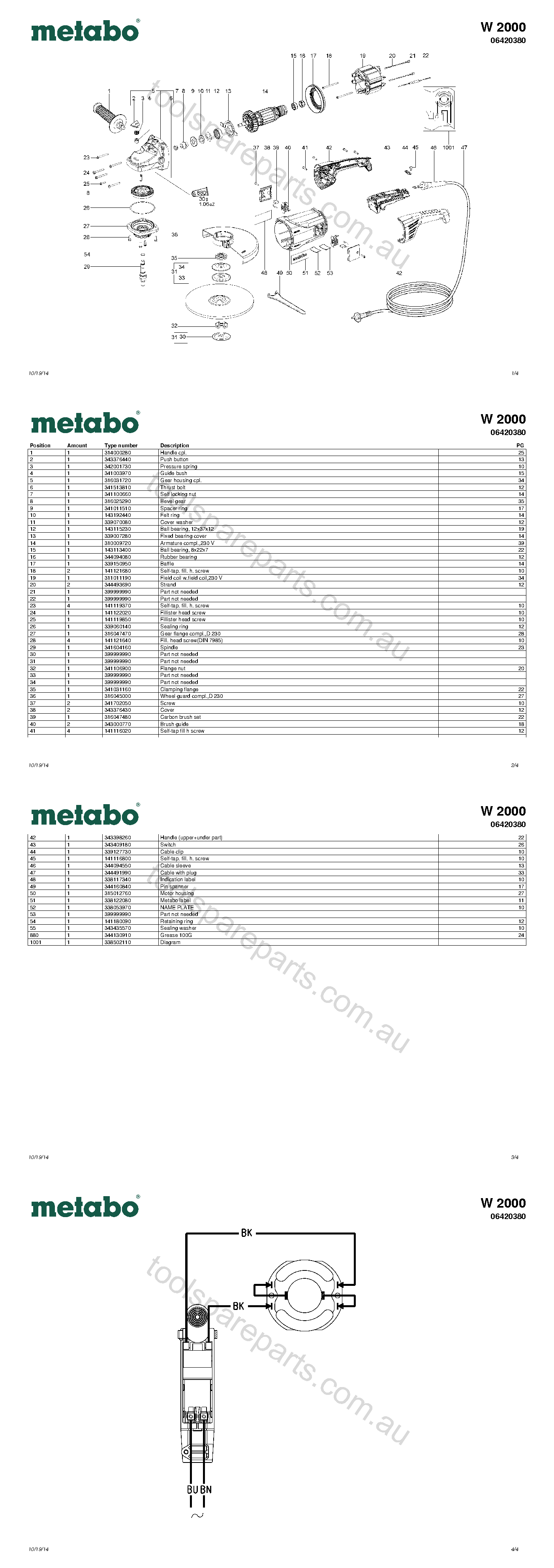 Metabo W 2000 06420380  Diagram 1