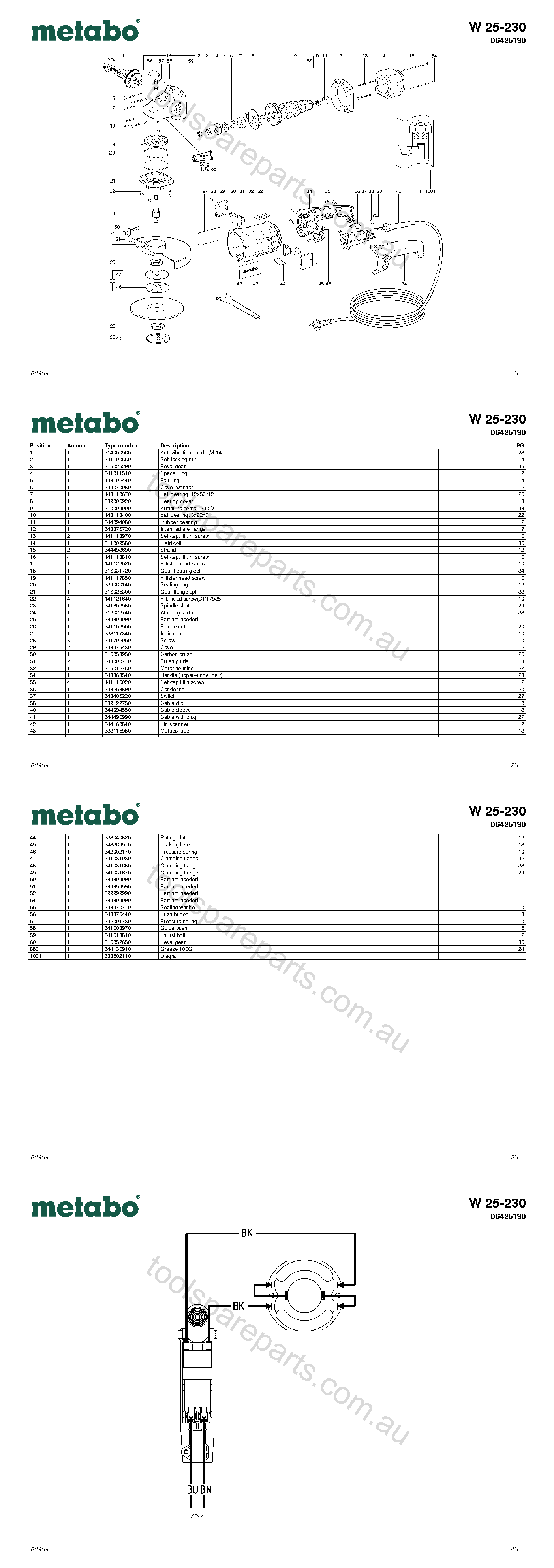 Metabo W 25-230 06425190  Diagram 1
