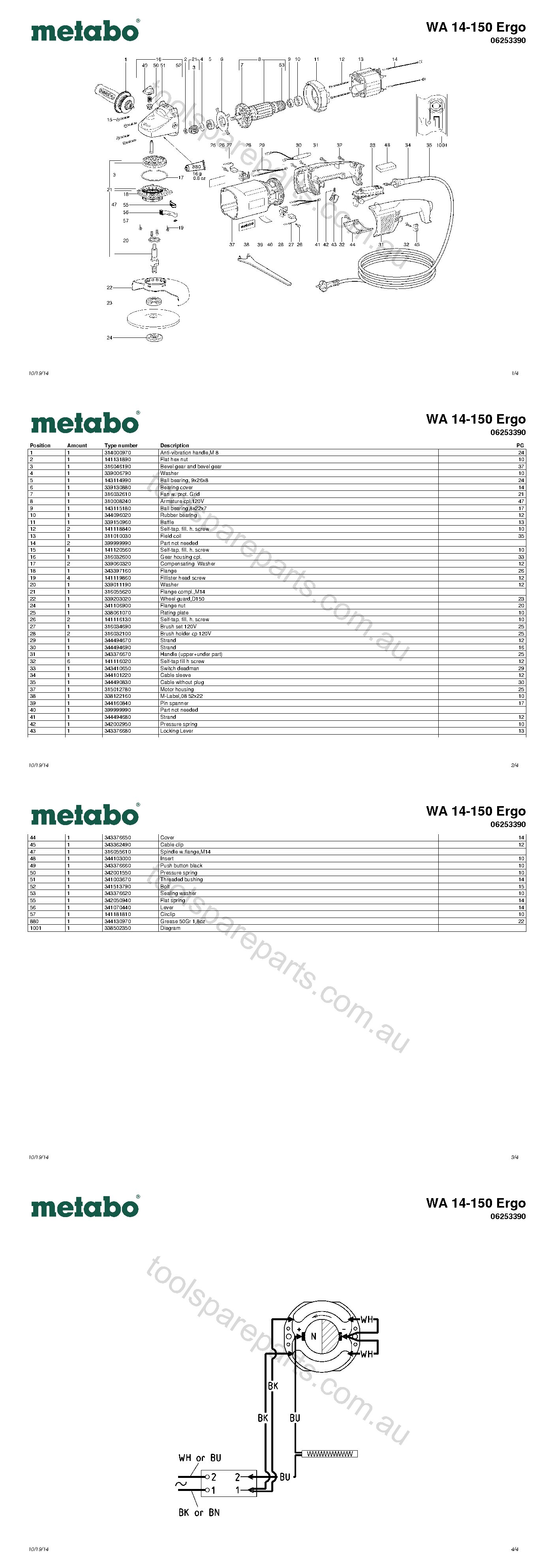 Metabo WA 14-150 Ergo 06253390  Diagram 1