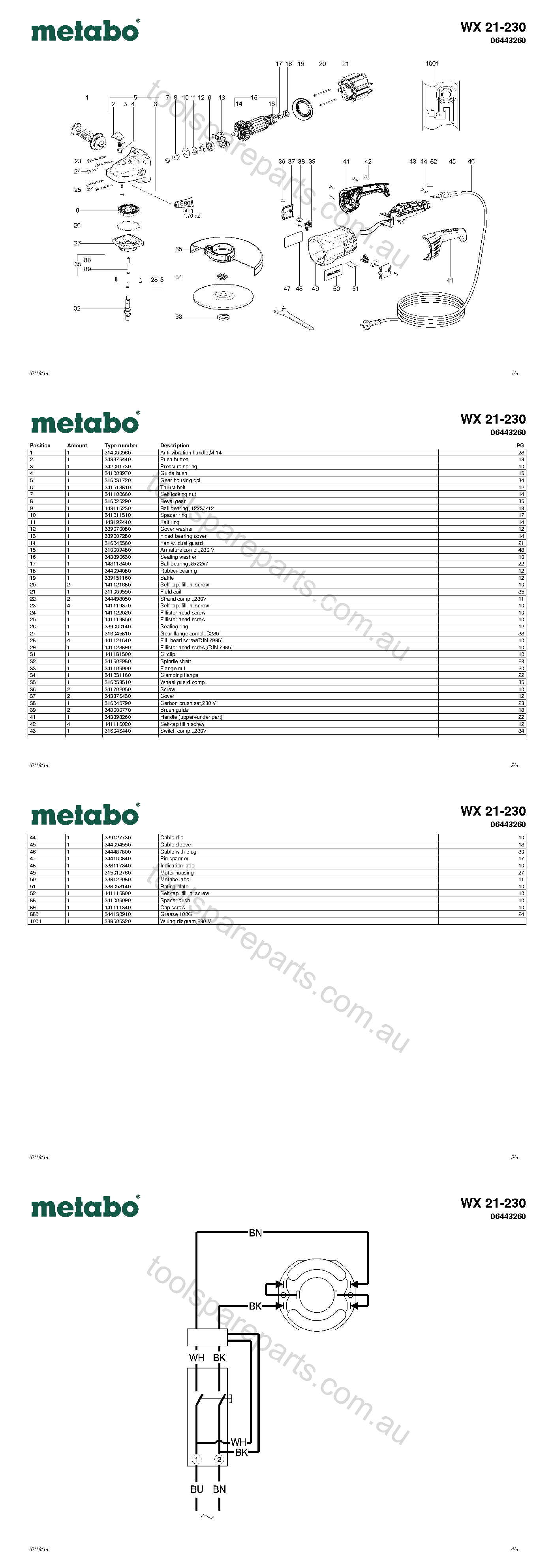 Metabo WX 21-230 06443260  Diagram 1