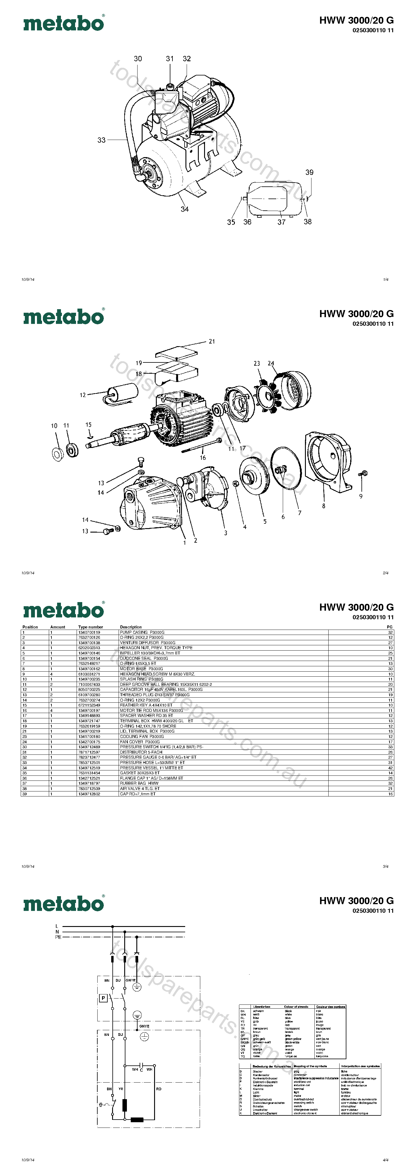 Metabo HWW 3000/20 G 0250300110 11  Diagram 1