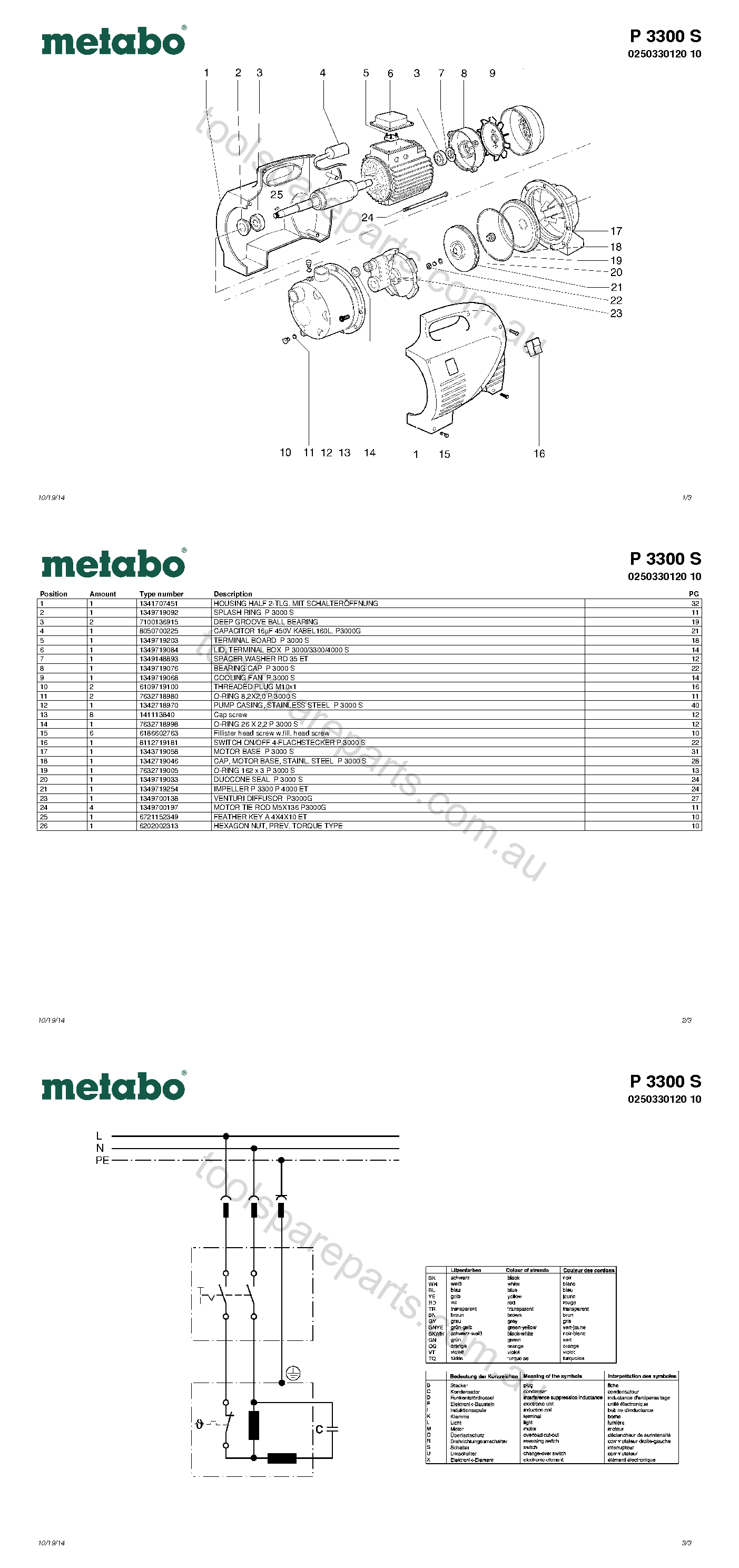 Metabo P 3300 S 0250330120 10  Diagram 1