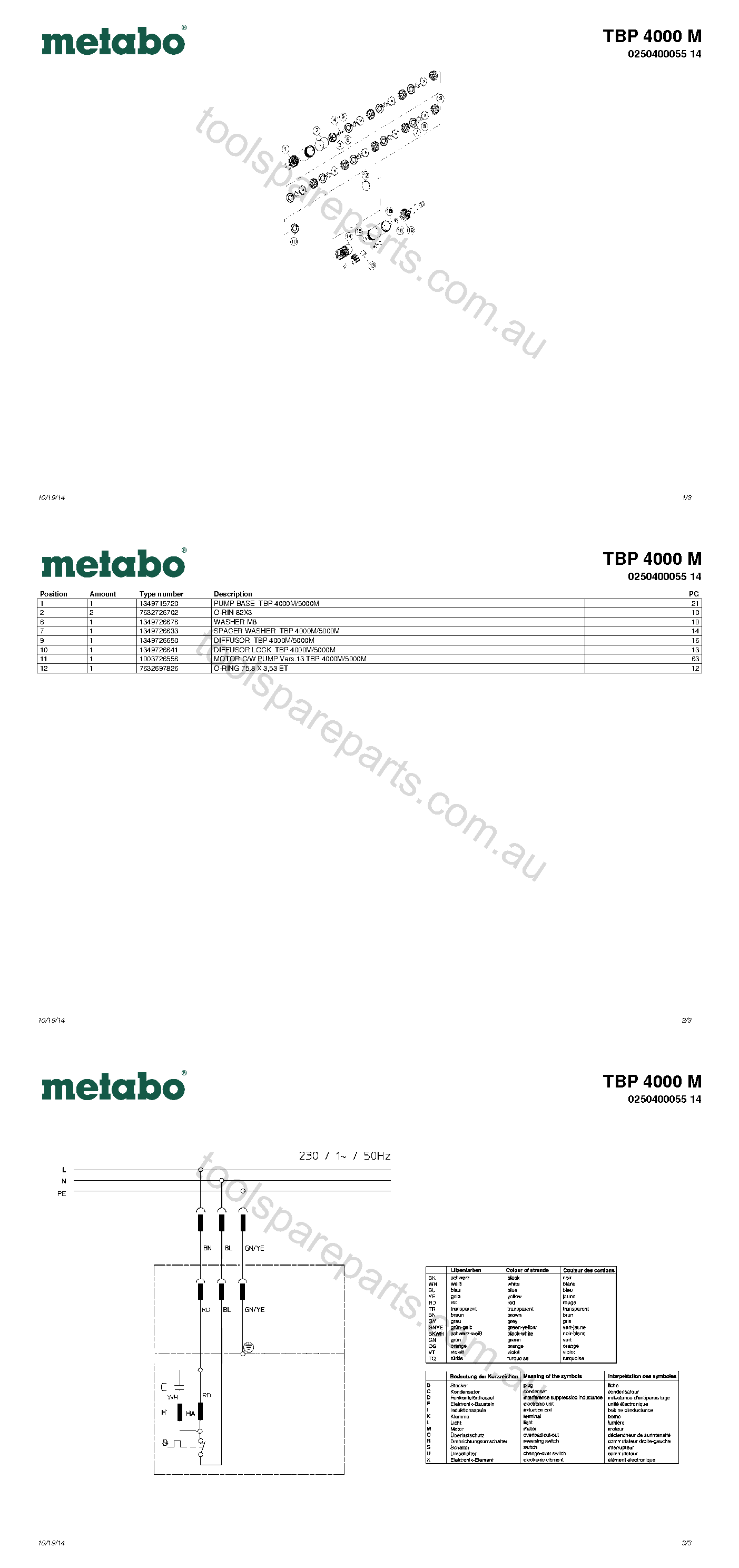 Metabo TBP 4000 M 0250400055 14  Diagram 1