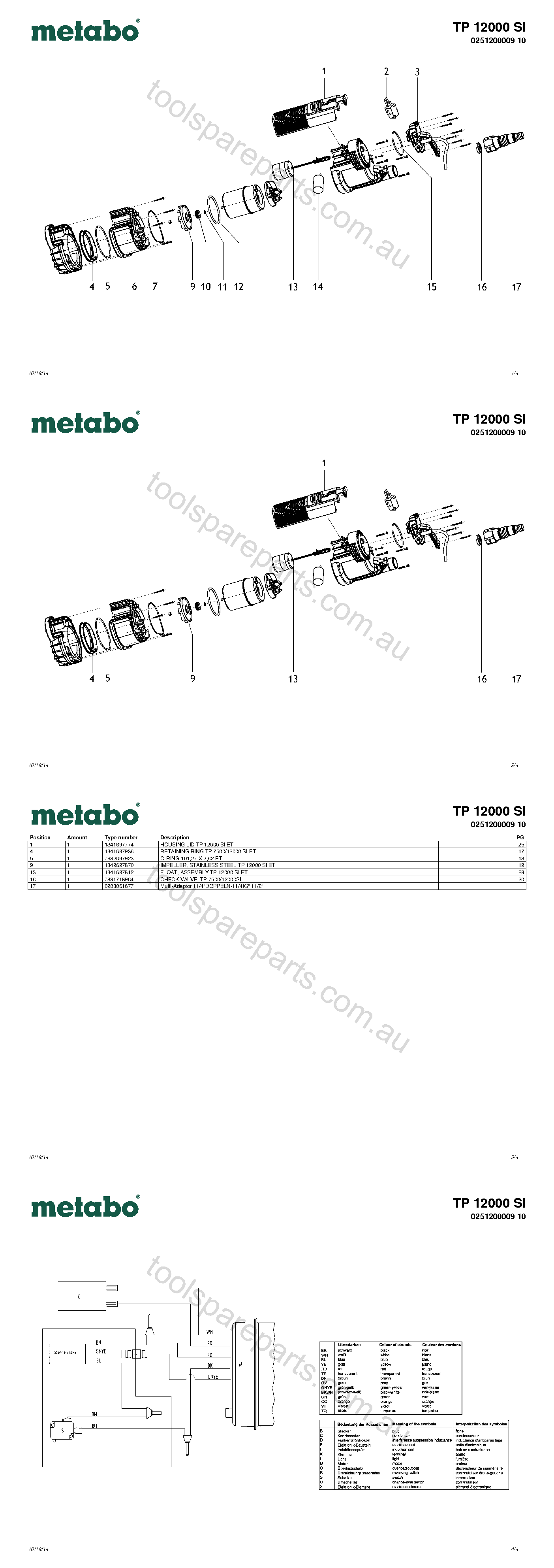 Metabo TP 12000 SI 0251200009 10  Diagram 1