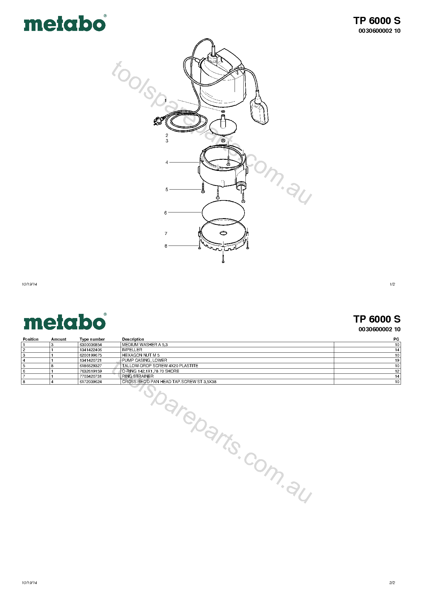 Metabo TP 6000 S 0030600002 10  Diagram 1