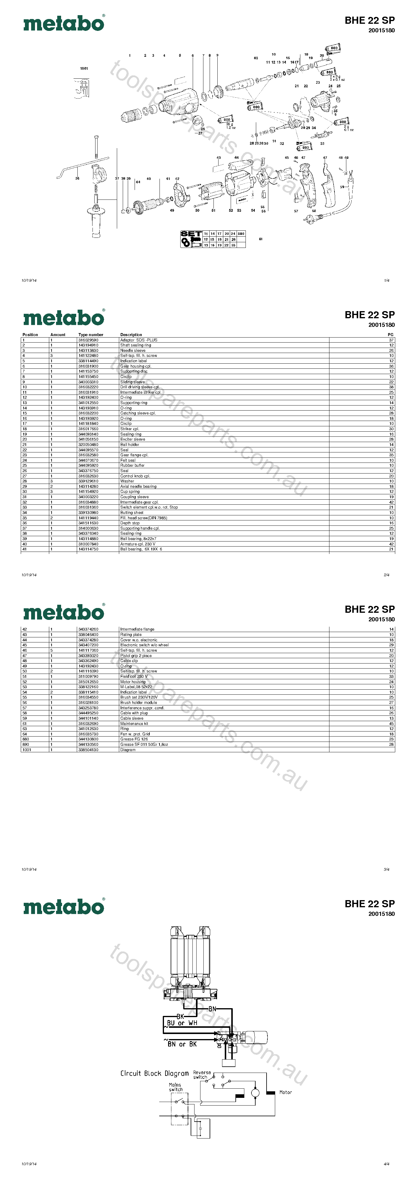 Metabo BHE 22 SP 20015180  Diagram 1