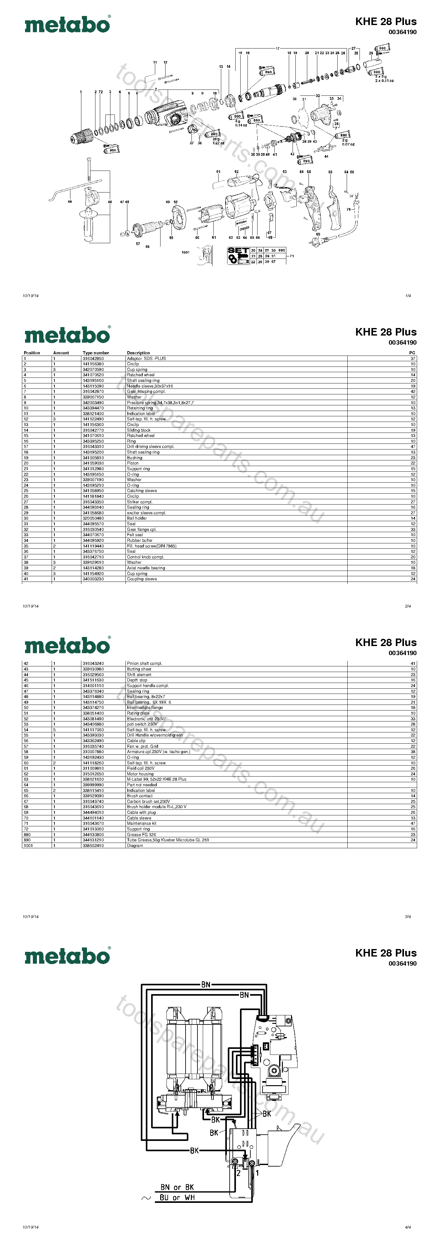 Metabo KHE 28 Plus 00364190  Diagram 1