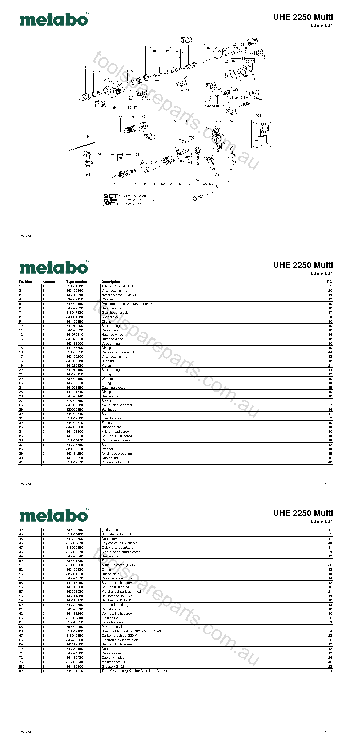 Metabo UHE 2250 Multi 00854001  Diagram 1