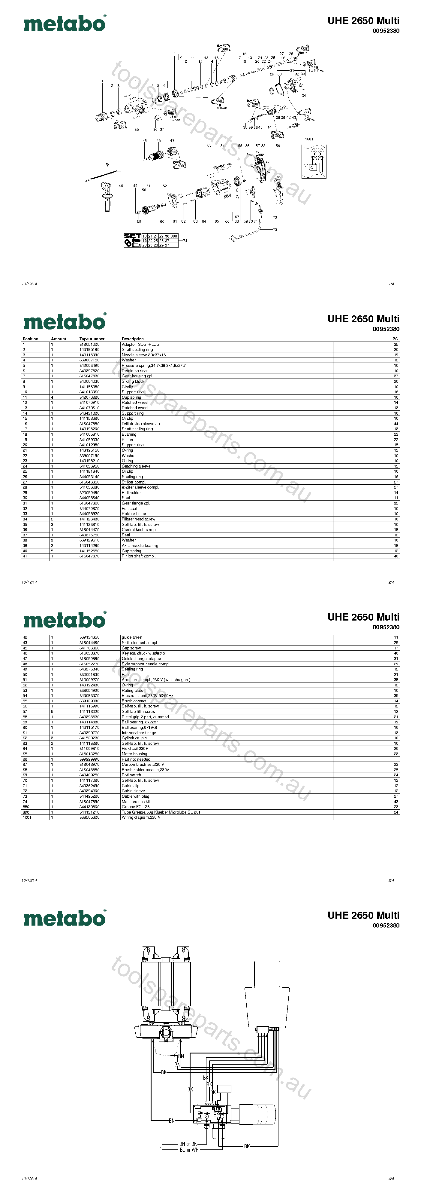Metabo UHE 2650 Multi 00952380  Diagram 1