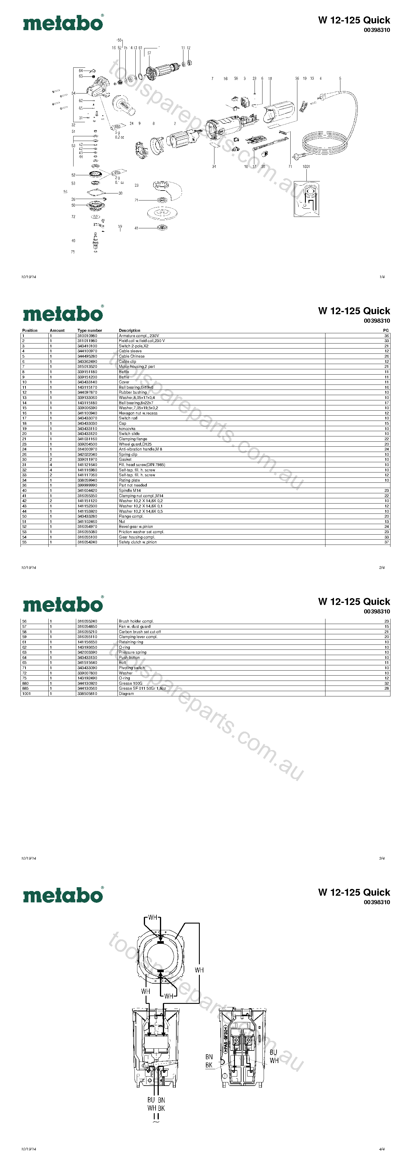 Metabo W 12-125 Quick 00398310  Diagram 1