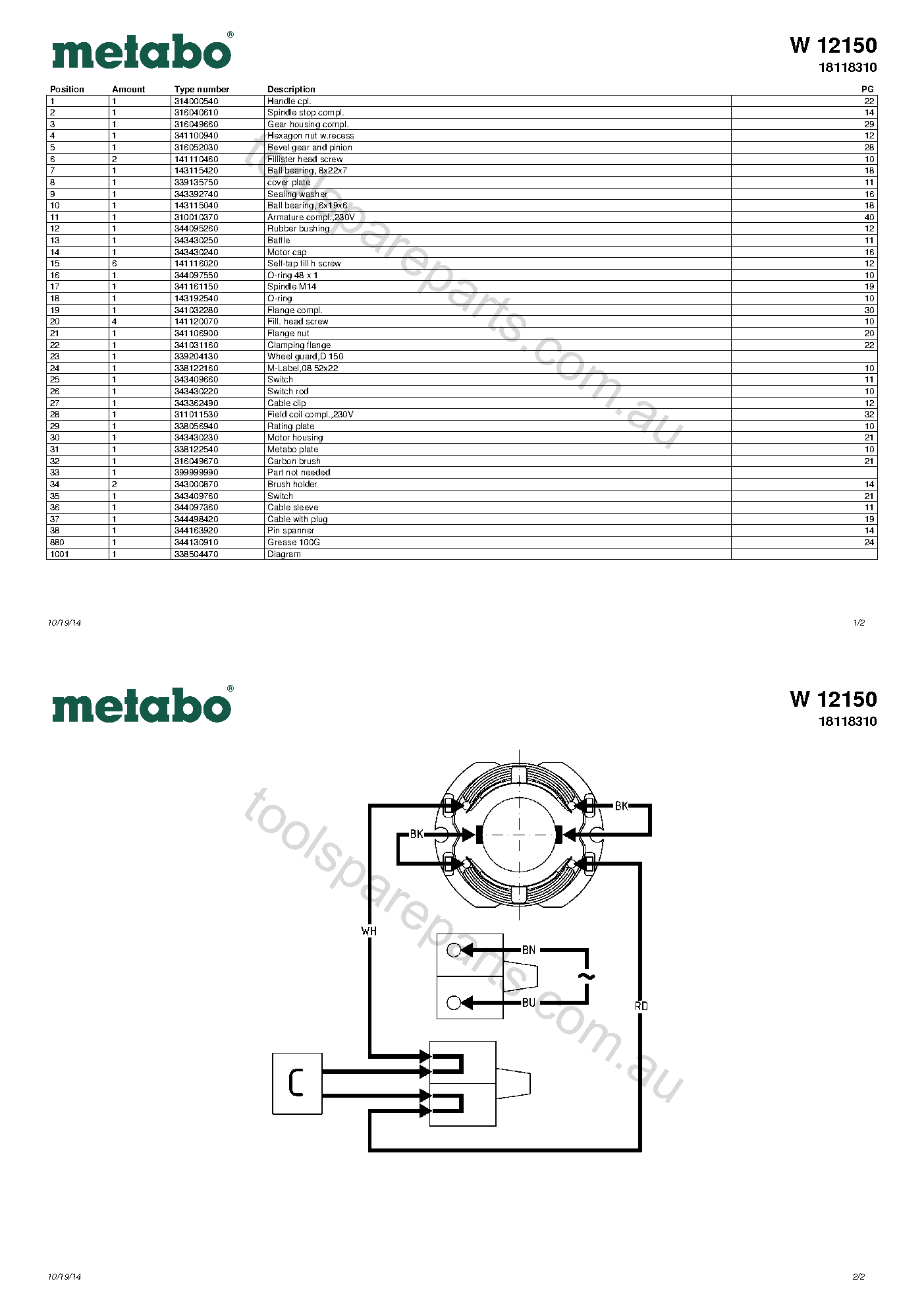Metabo W 12150 18118310  Diagram 1