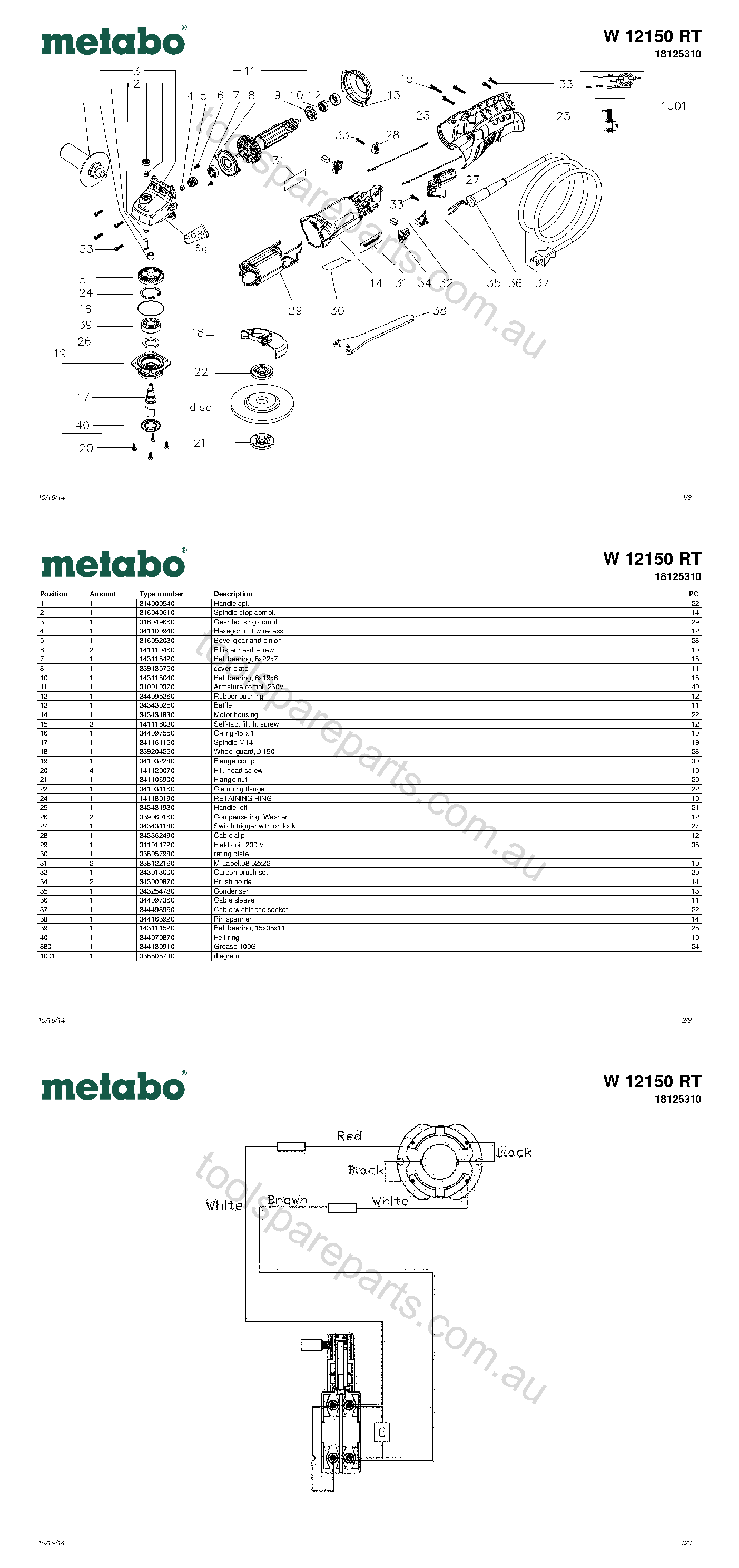 Metabo W 12150 RT 18125310  Diagram 1