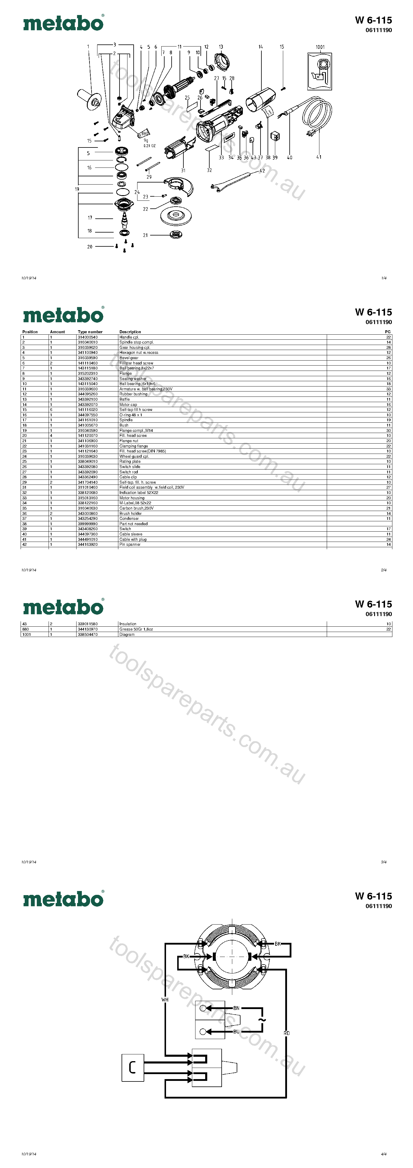 Metabo W 6-115 06111190  Diagram 1