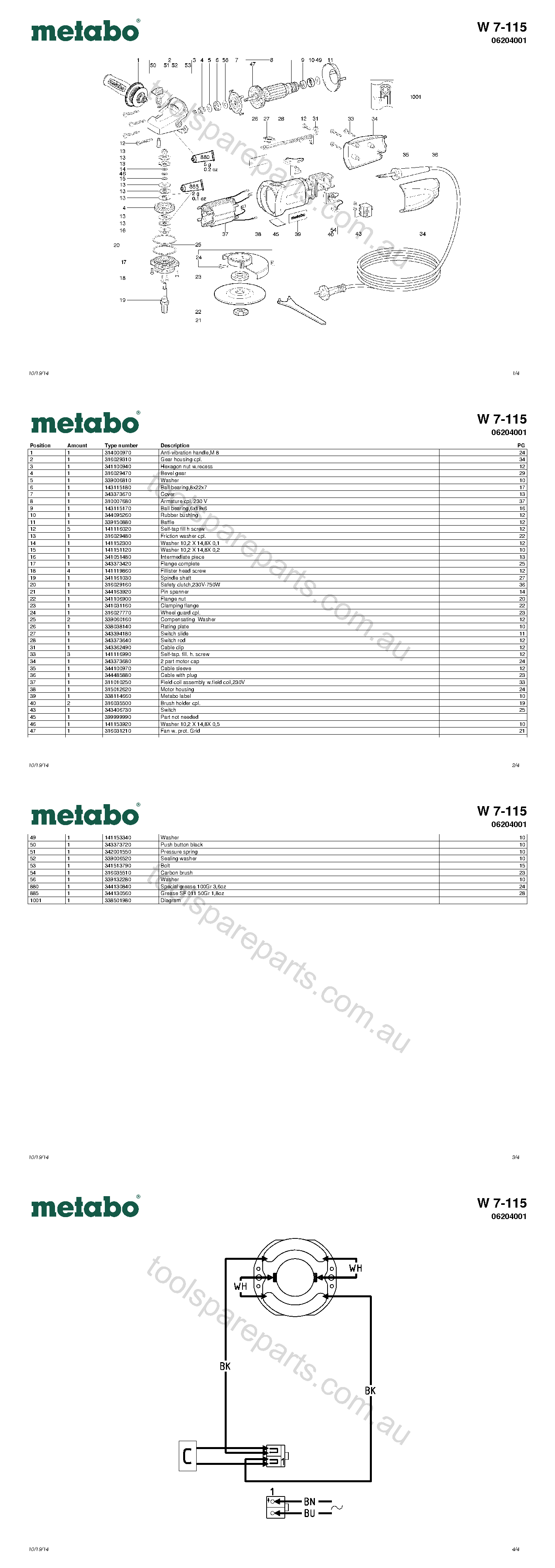 Metabo W 7-115 06204001  Diagram 1