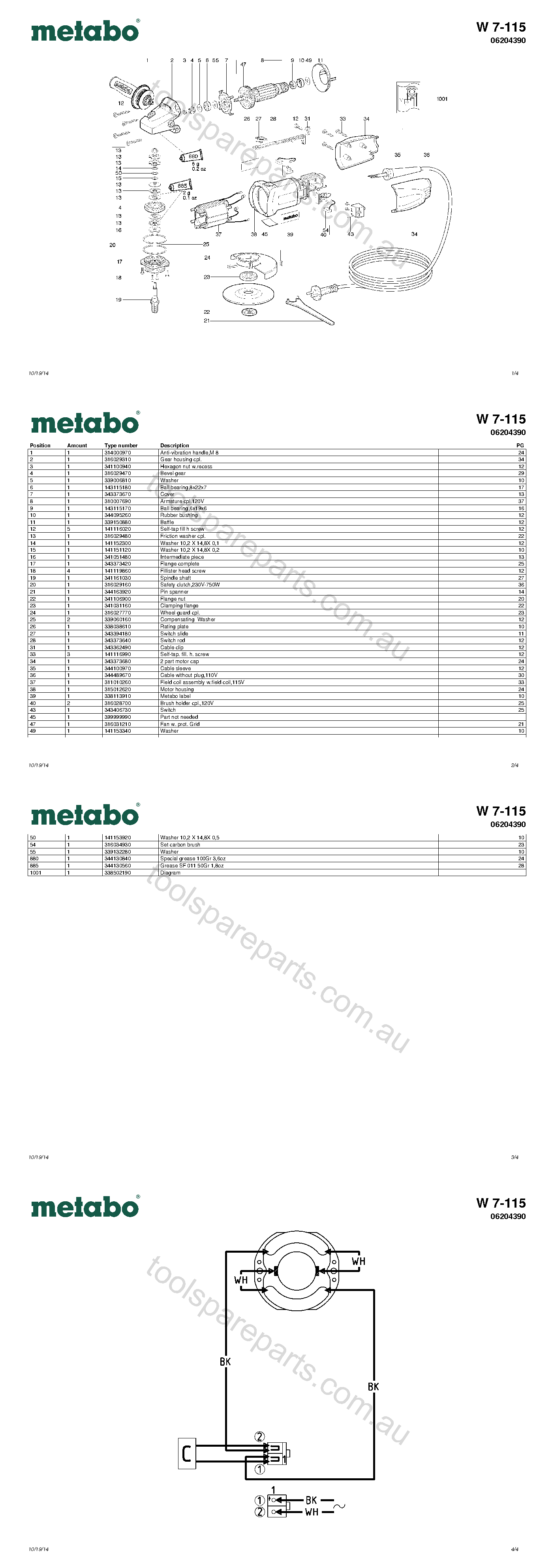 Metabo W 7-115 06204390  Diagram 1