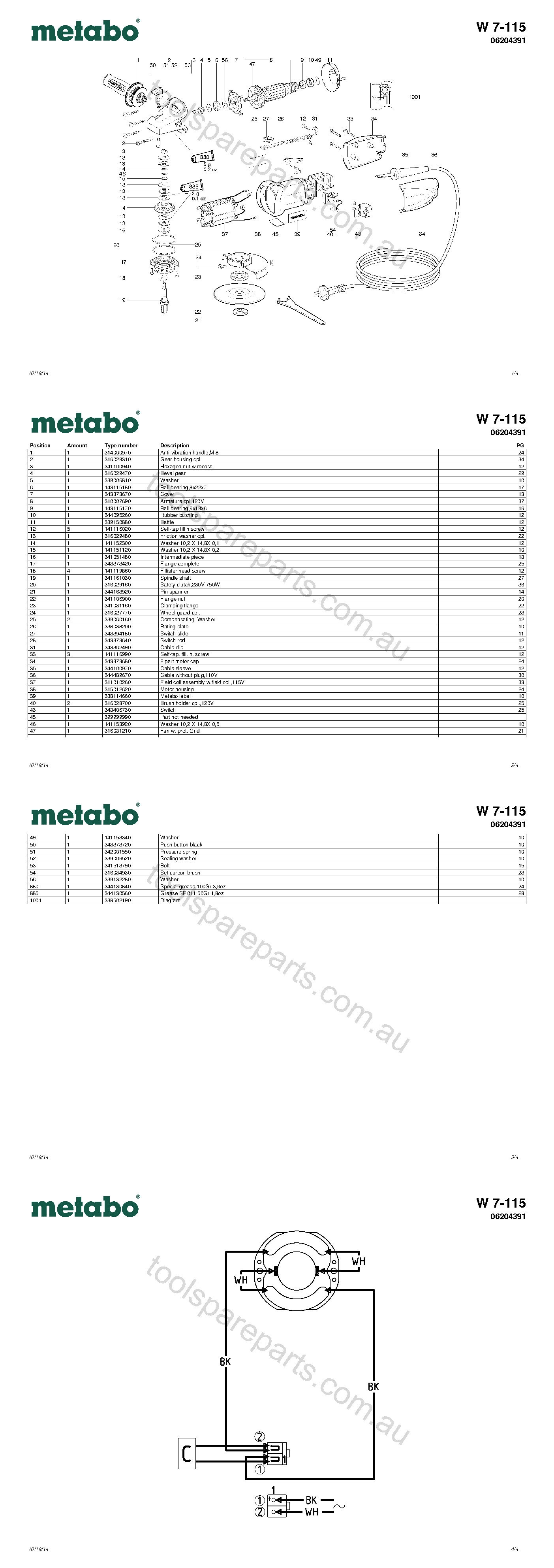 Metabo W 7-115 06204391  Diagram 1