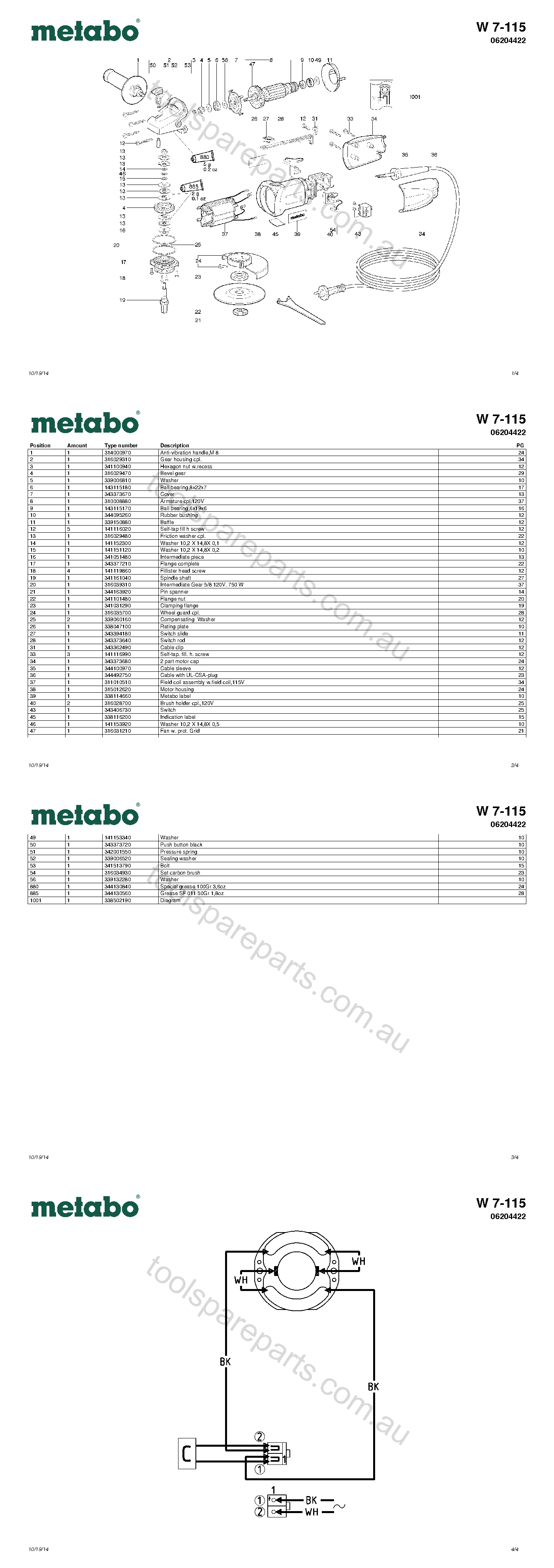 Metabo W 7-115 06204422  Diagram 1