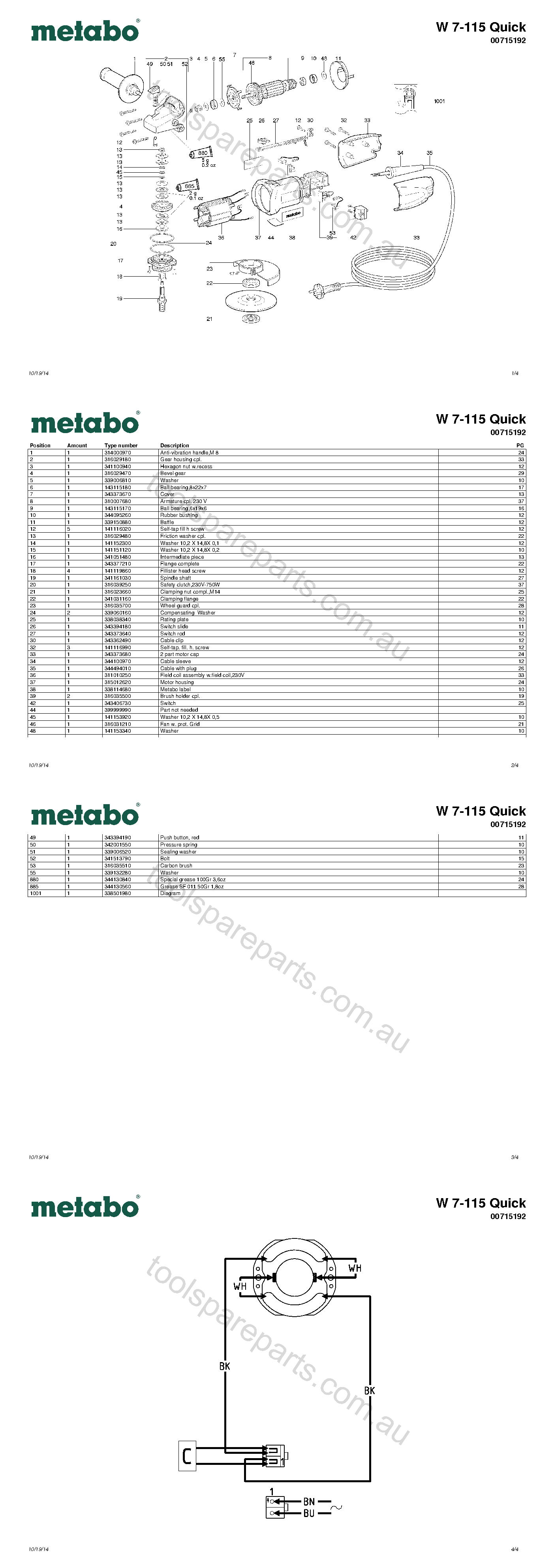 Metabo W 7-115 Quick 00715192  Diagram 1