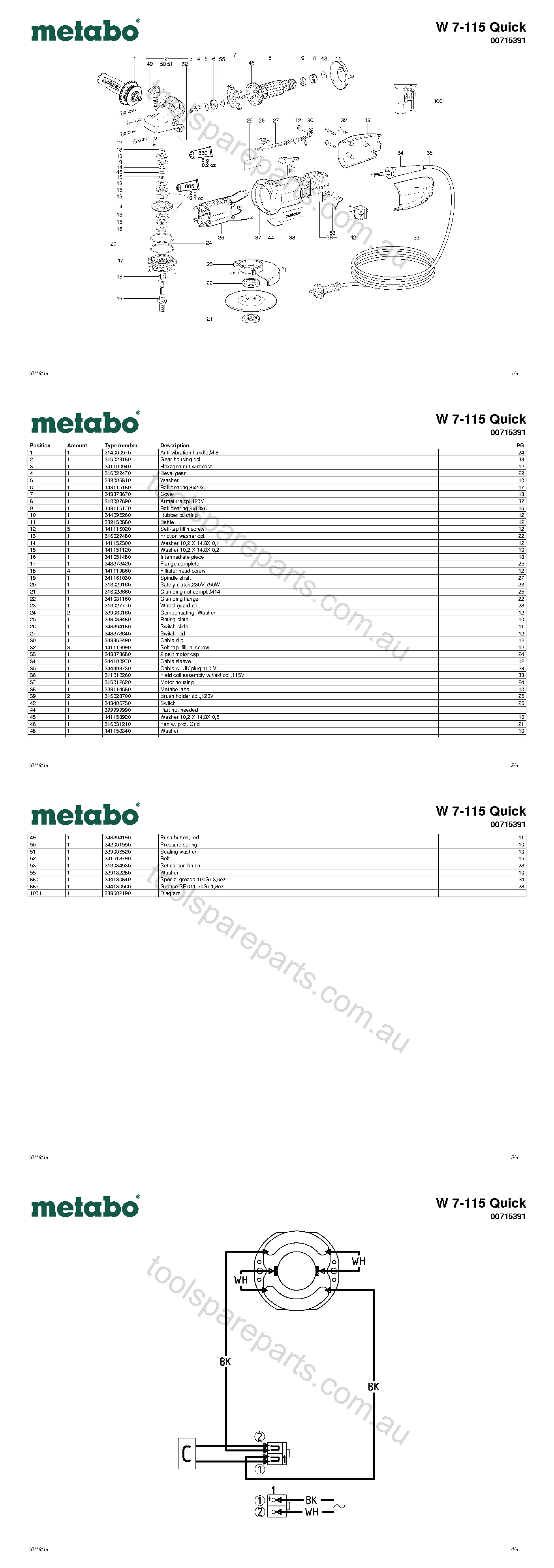 Metabo W 7-115 Quick 00715391  Diagram 1