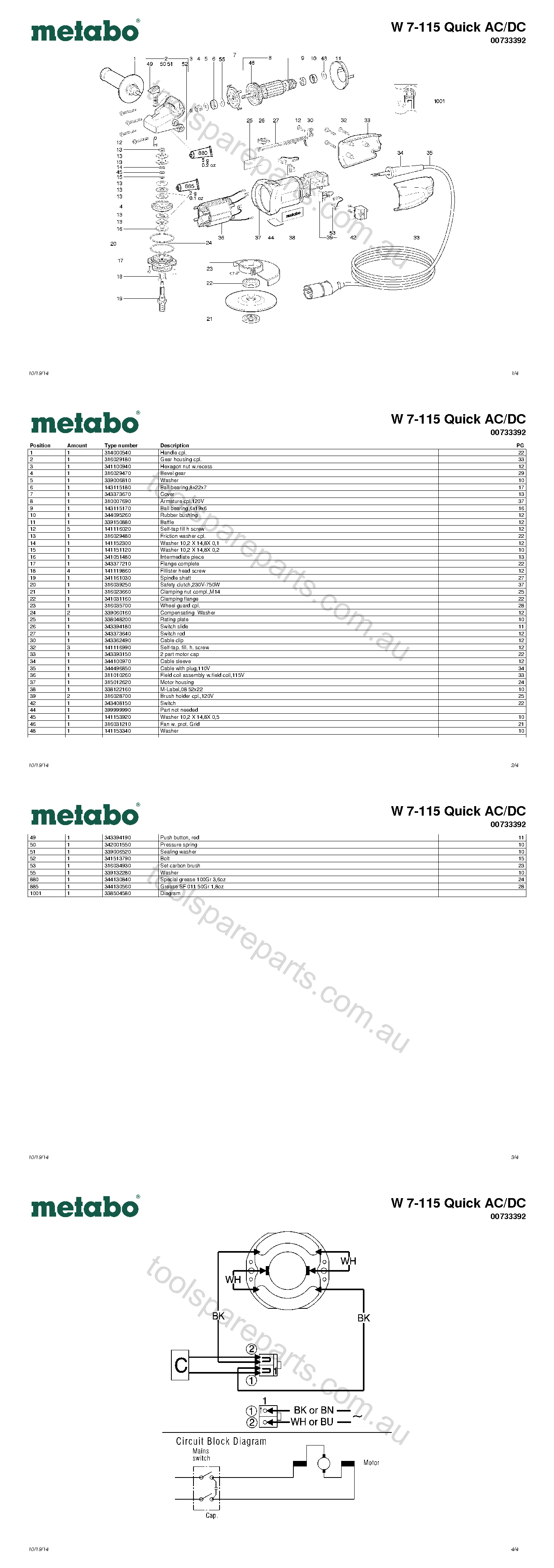 Metabo W 7-115 Quick AC/DC 00733392  Diagram 1