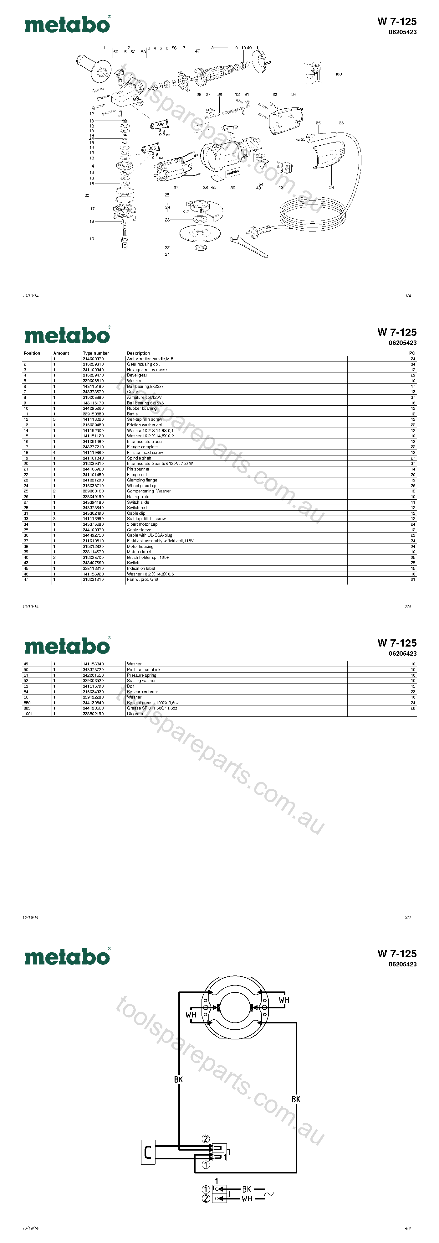 Metabo W 7-125 06205423  Diagram 1