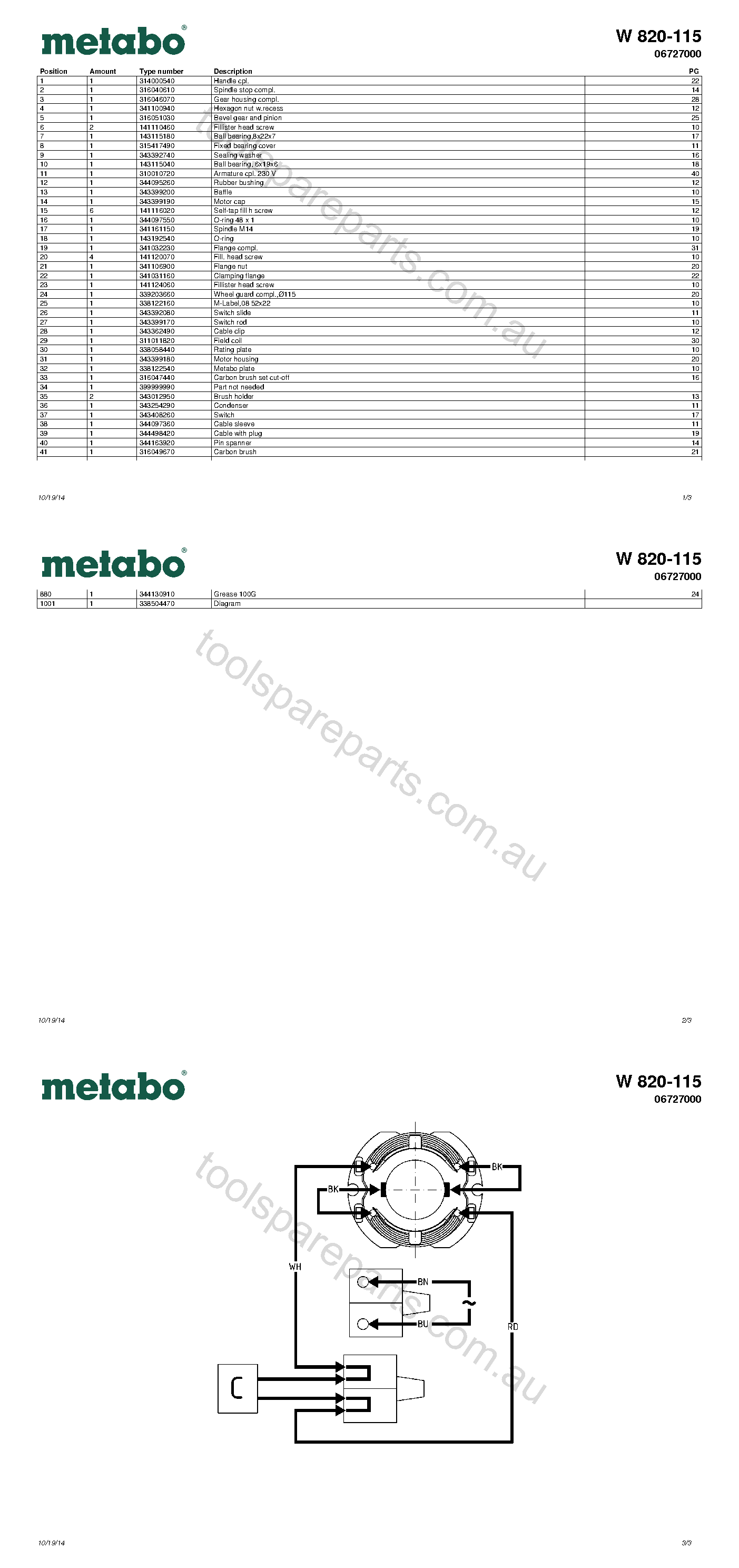 Metabo W 820-115 06727000  Diagram 1