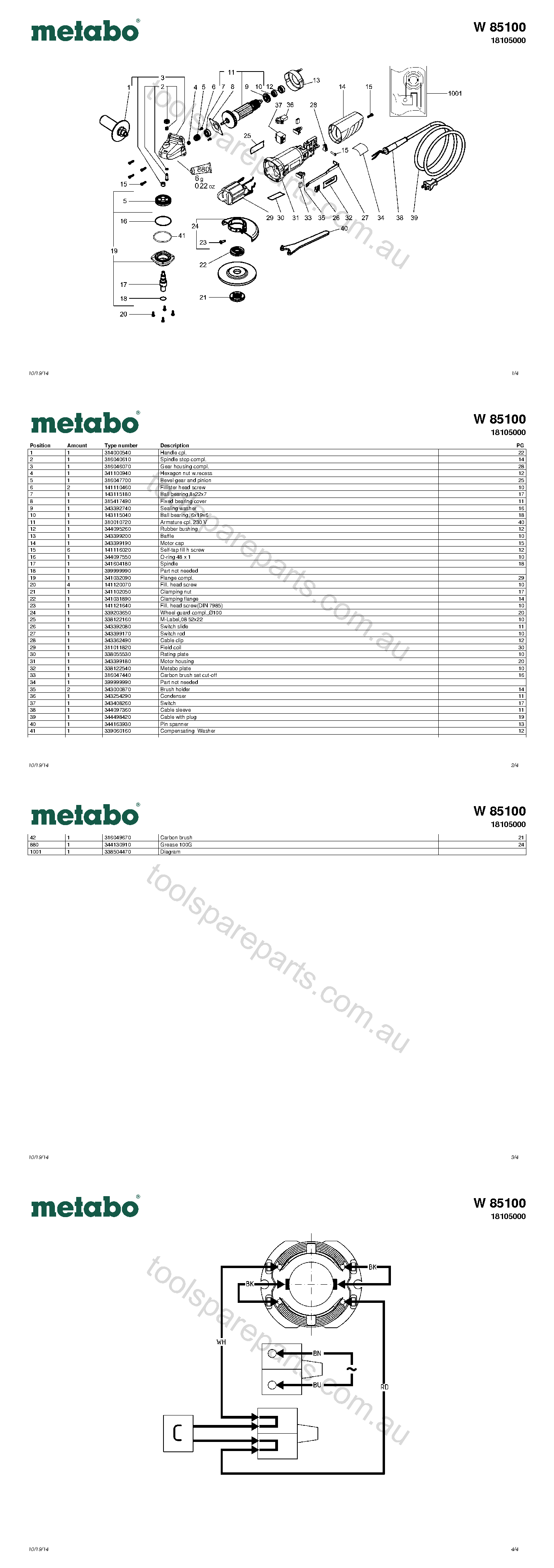 Metabo W 85100 18105000  Diagram 1