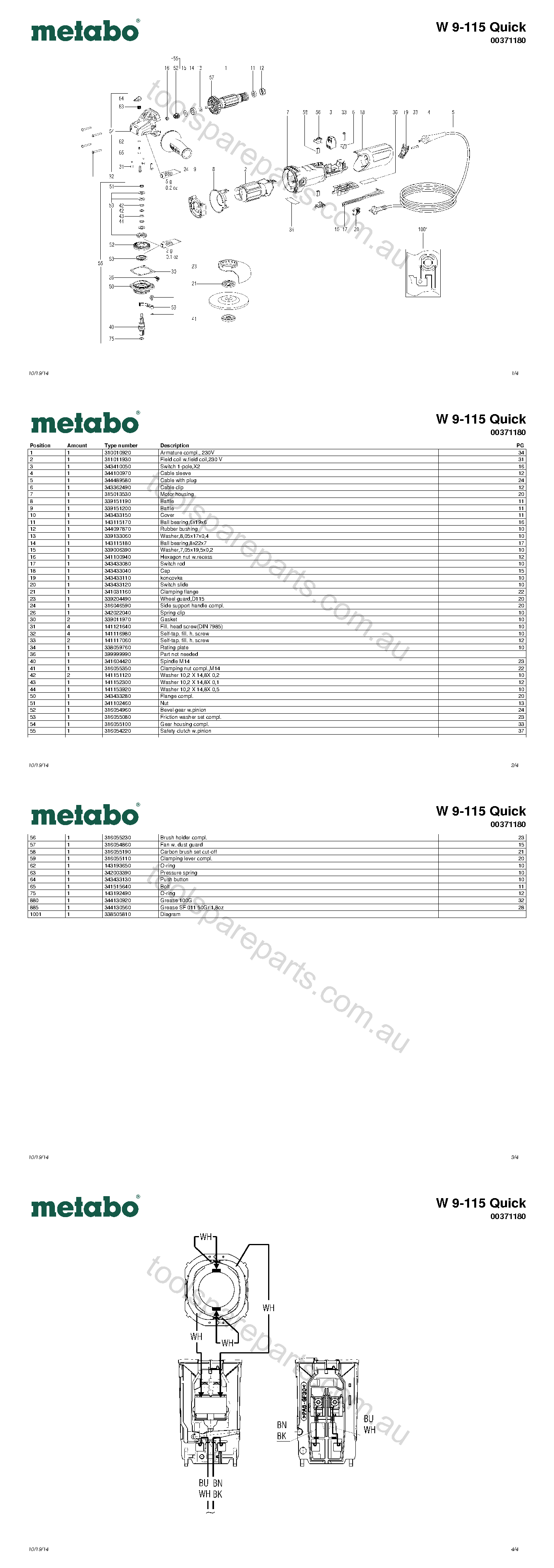 Metabo W 9-115 Quick 00371180  Diagram 1
