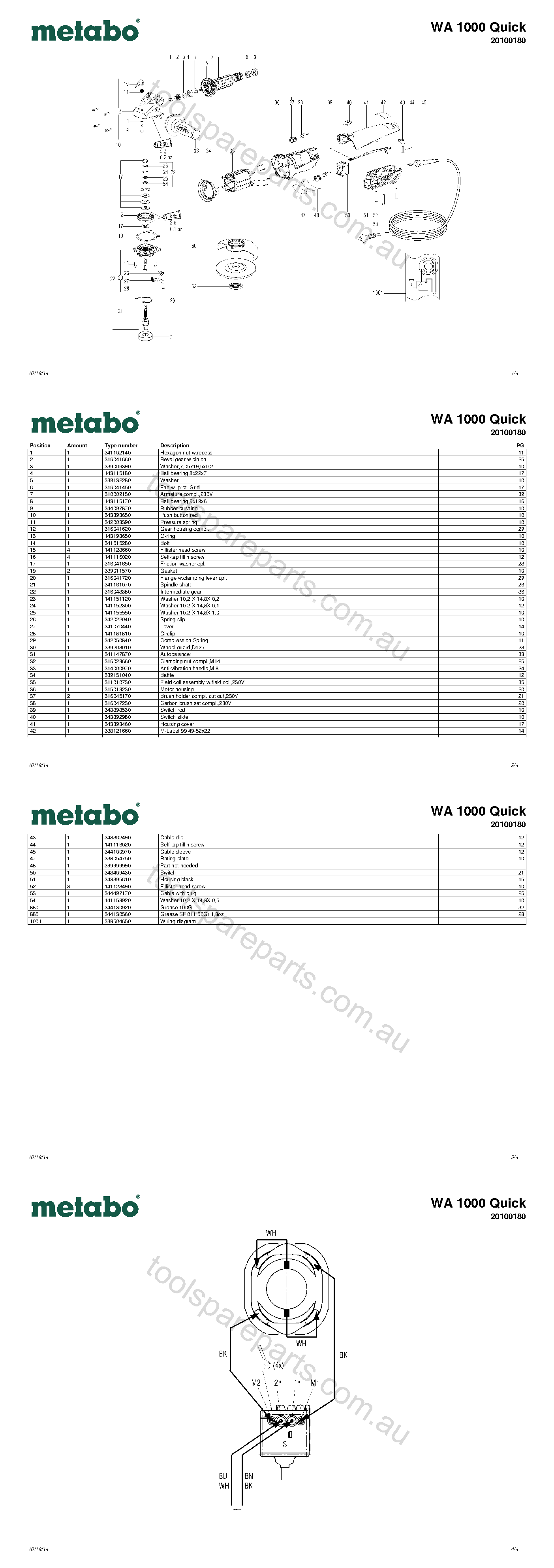 Metabo WA 1000 Quick 20100180  Diagram 1