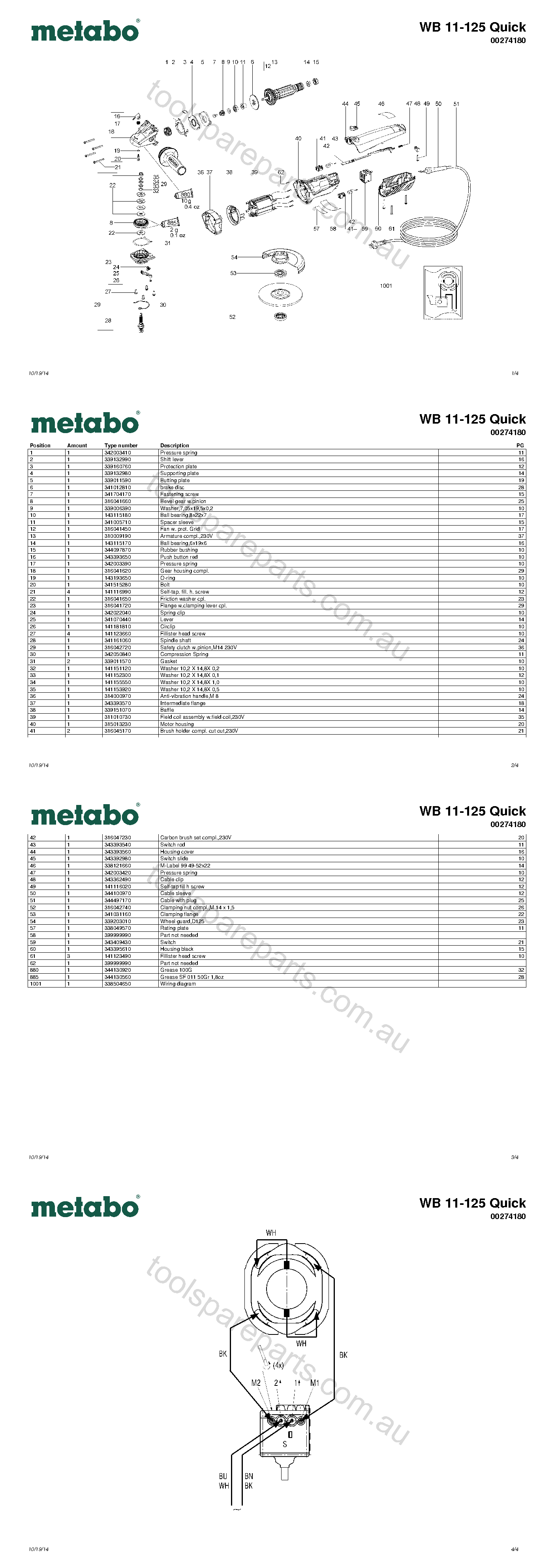 Metabo WB 11-125 Quick 00274180  Diagram 1