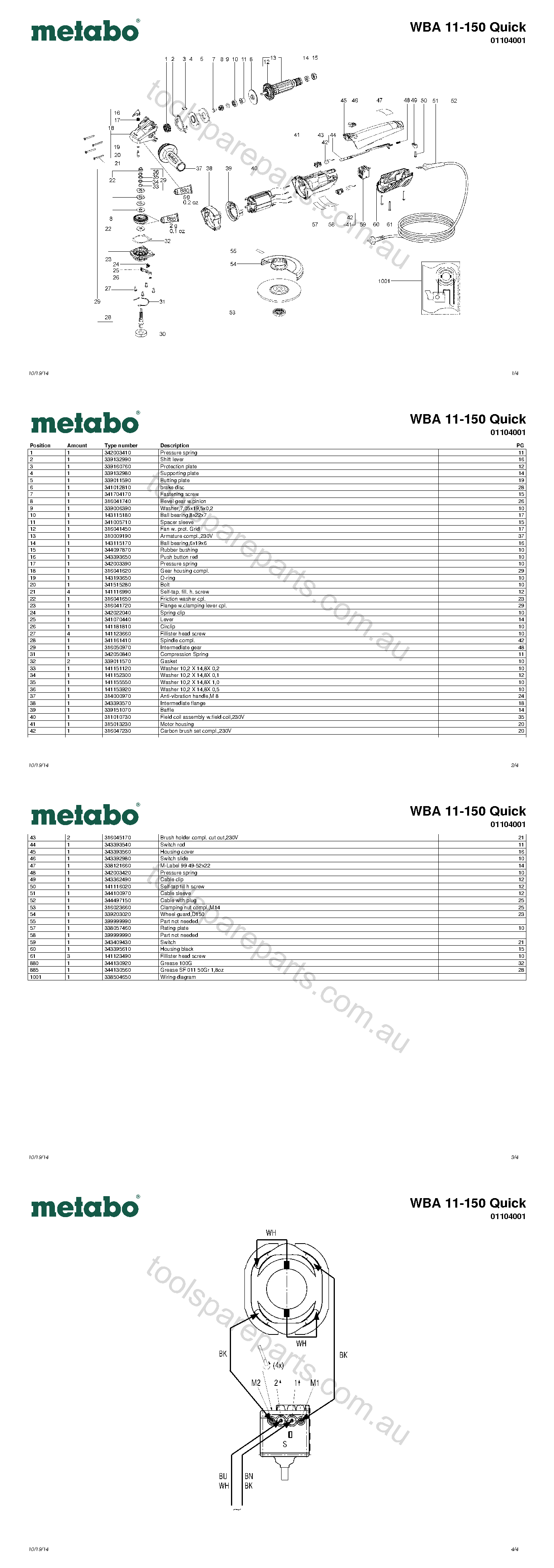 Metabo WBA 11-150 Quick 01104001  Diagram 1