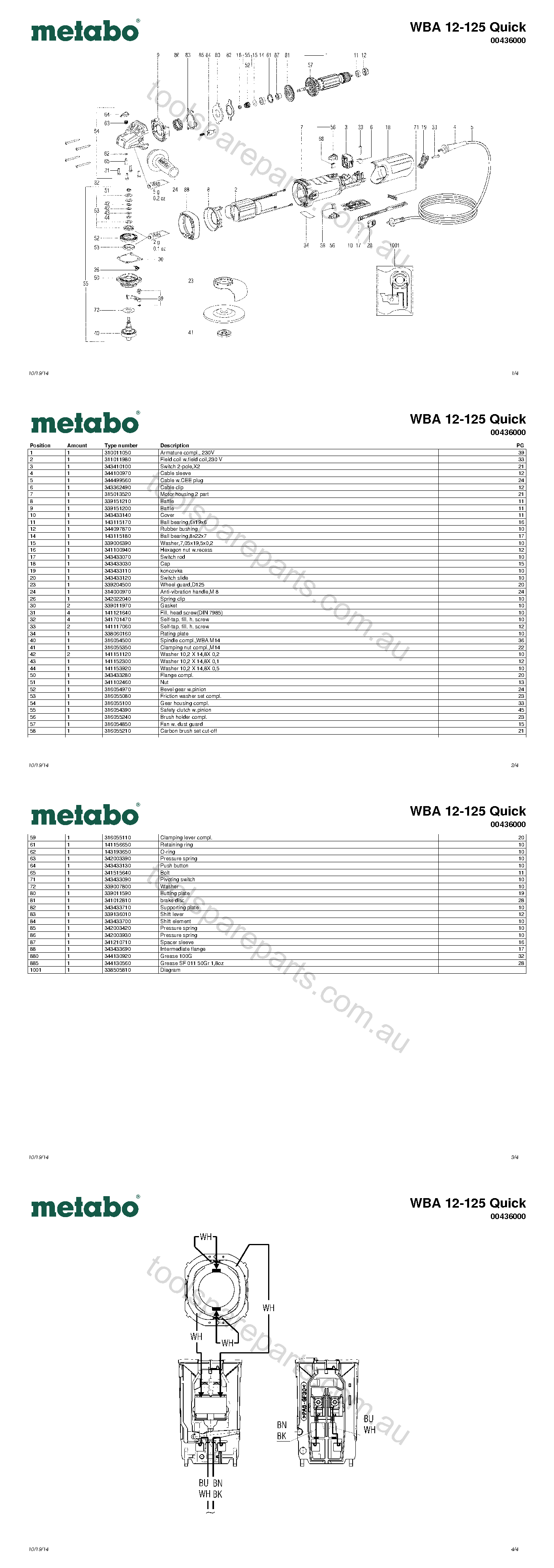 Metabo WBA 12-125 Quick 00436000  Diagram 1