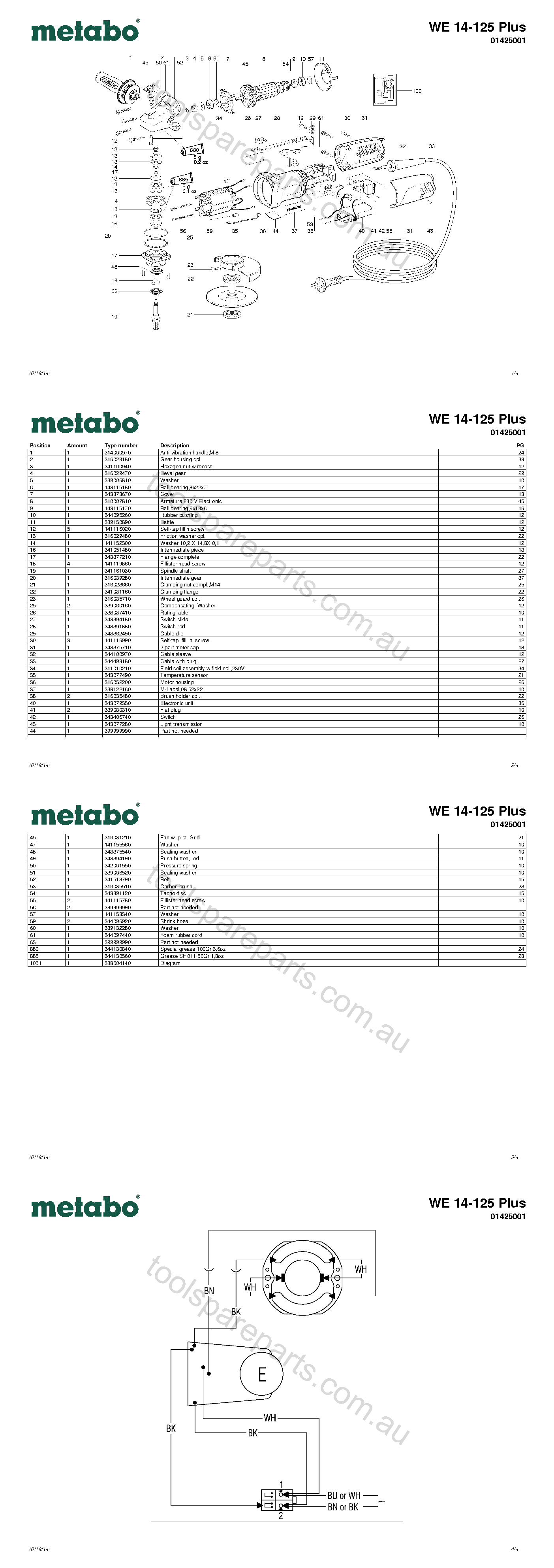 Metabo WE 14-125 Plus 01425001  Diagram 1
