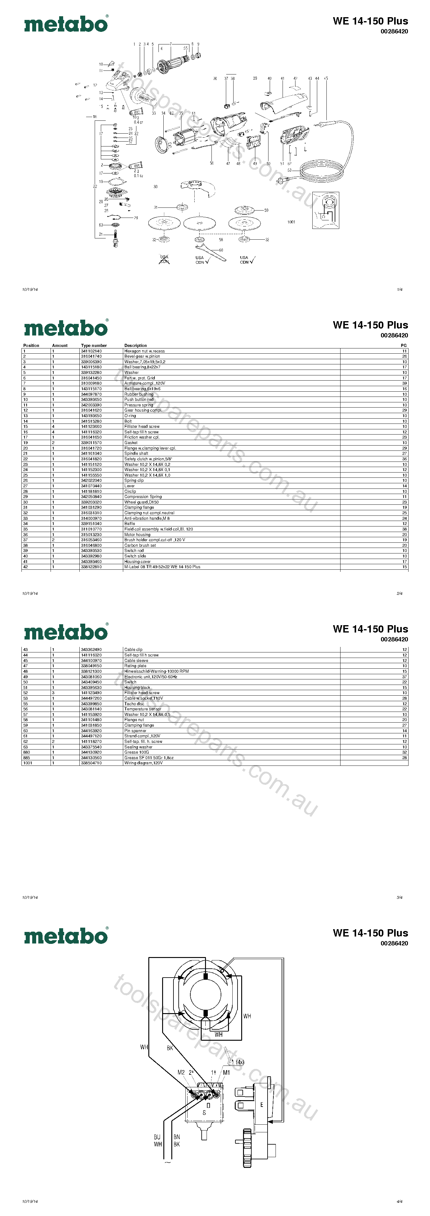 Metabo WE 14-150 Plus 00286420  Diagram 1