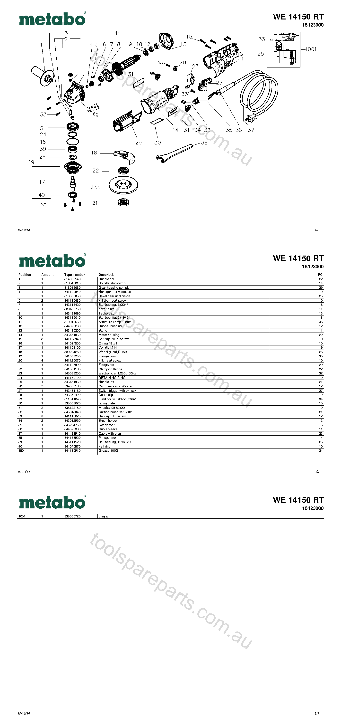 Metabo WE 14150 RT 18123000  Diagram 1