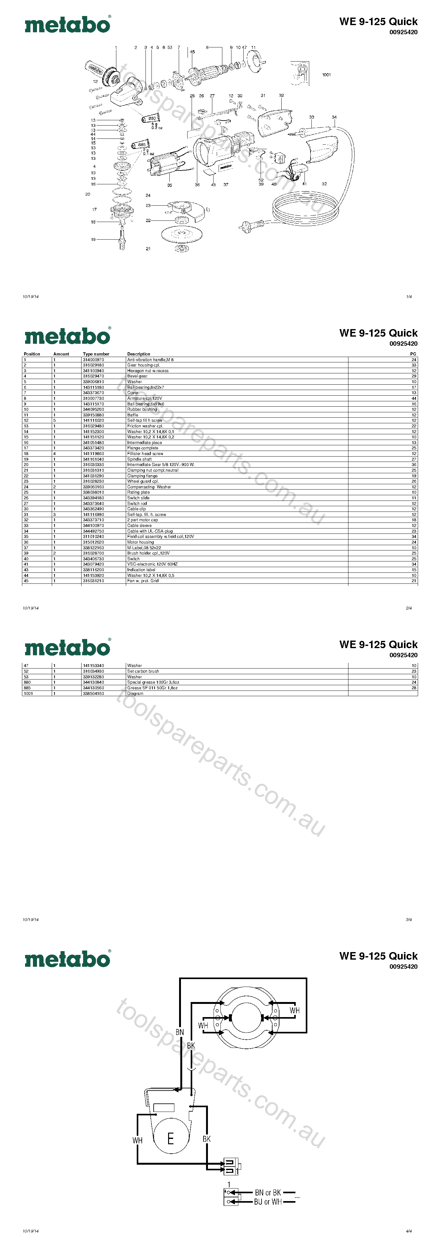 Metabo WE 9-125 Quick 00925420  Diagram 1