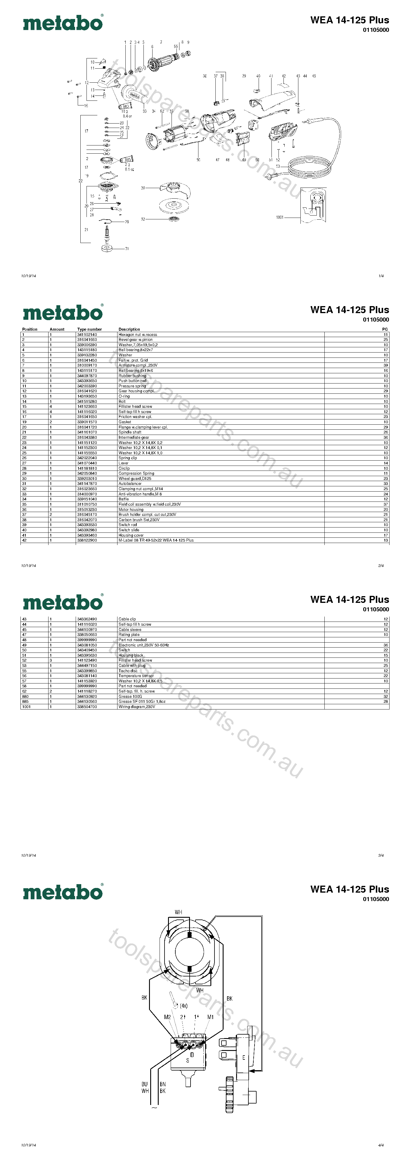Metabo WEA 14-125 Plus 01105000  Diagram 1