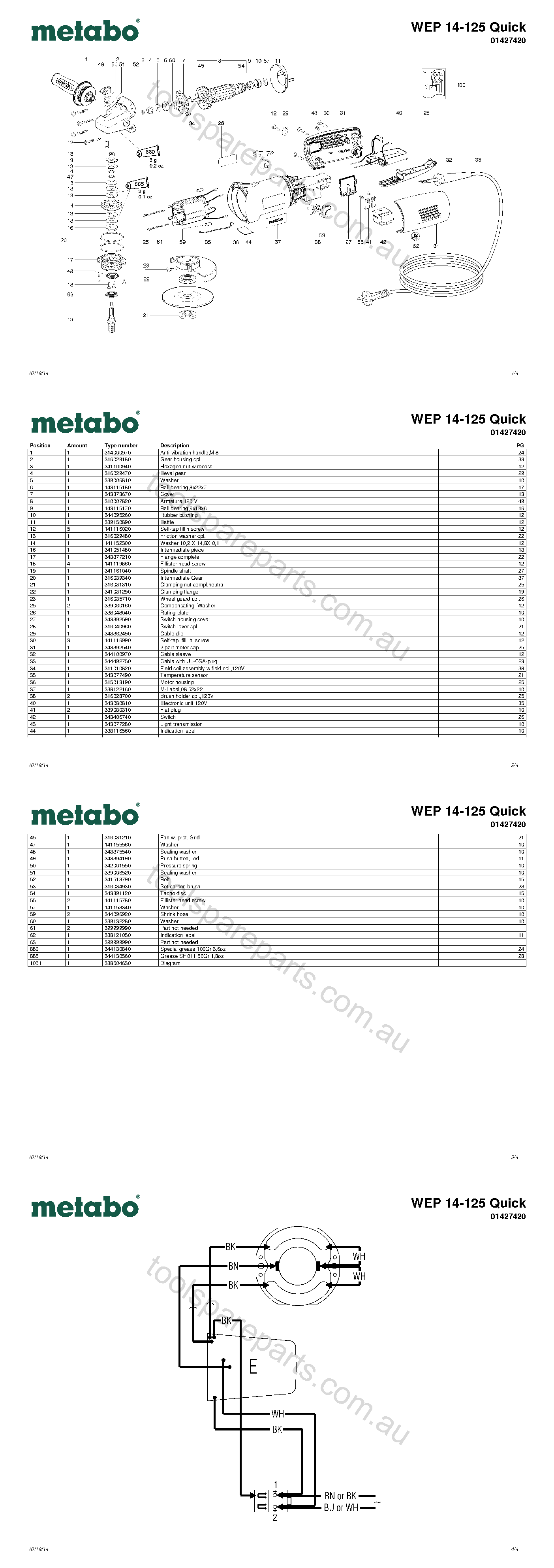 Metabo WEP 14-125 Quick 01427420  Diagram 1