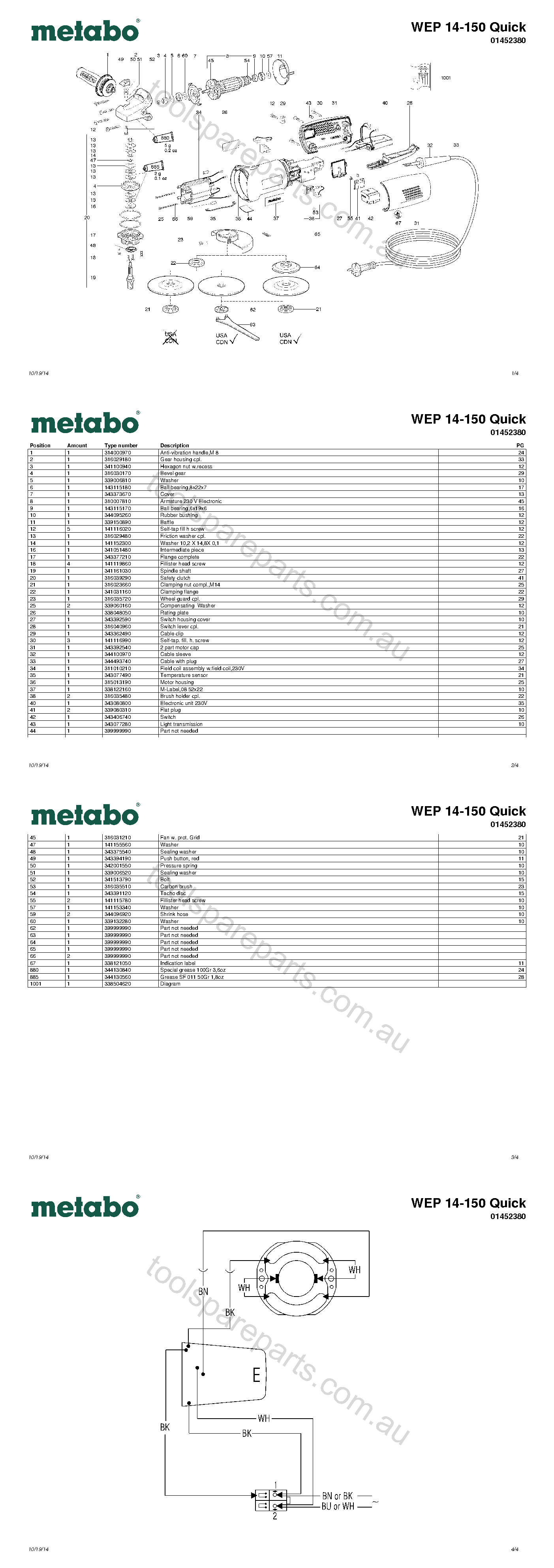 Metabo WEP 14-150 Quick 01452380  Diagram 1